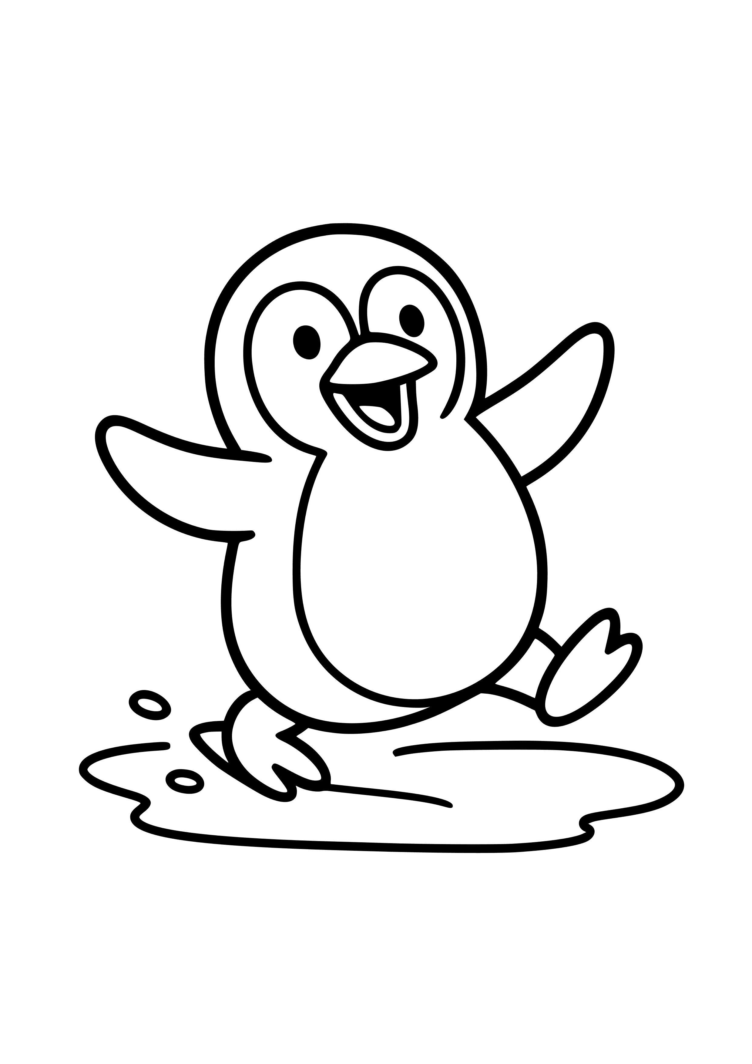Silly Penguin Sliding on Ice Coloring Page