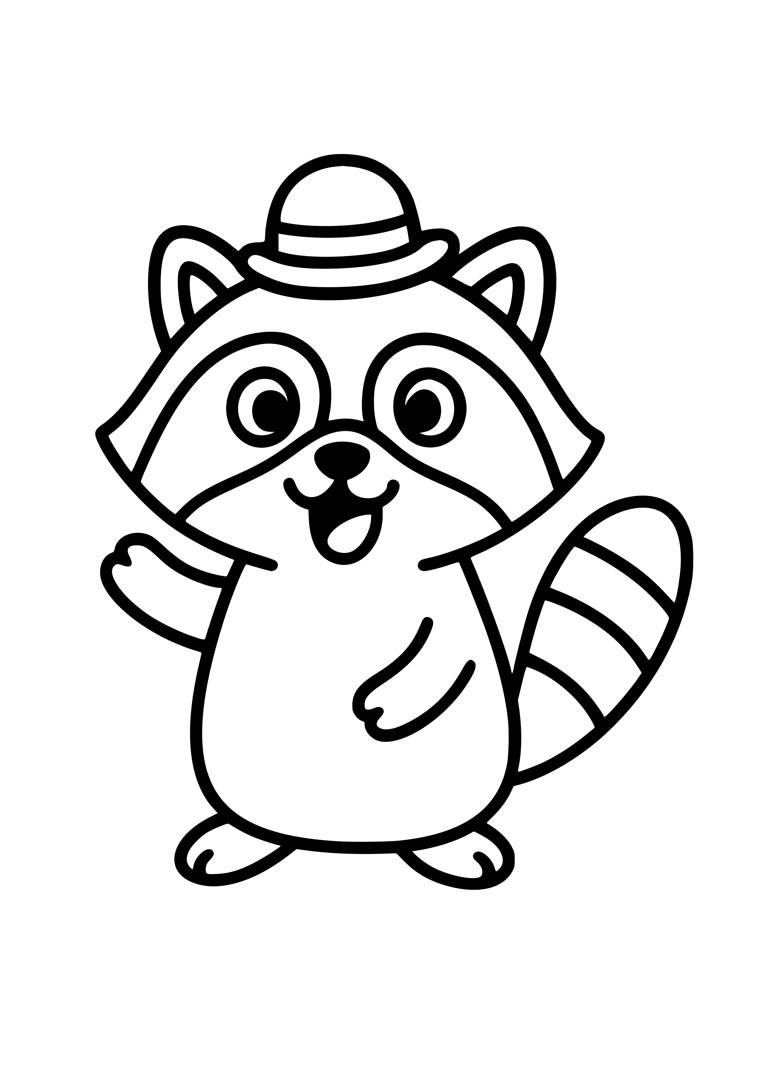 Silly Raccoon Wearing a Hat Coloring Page