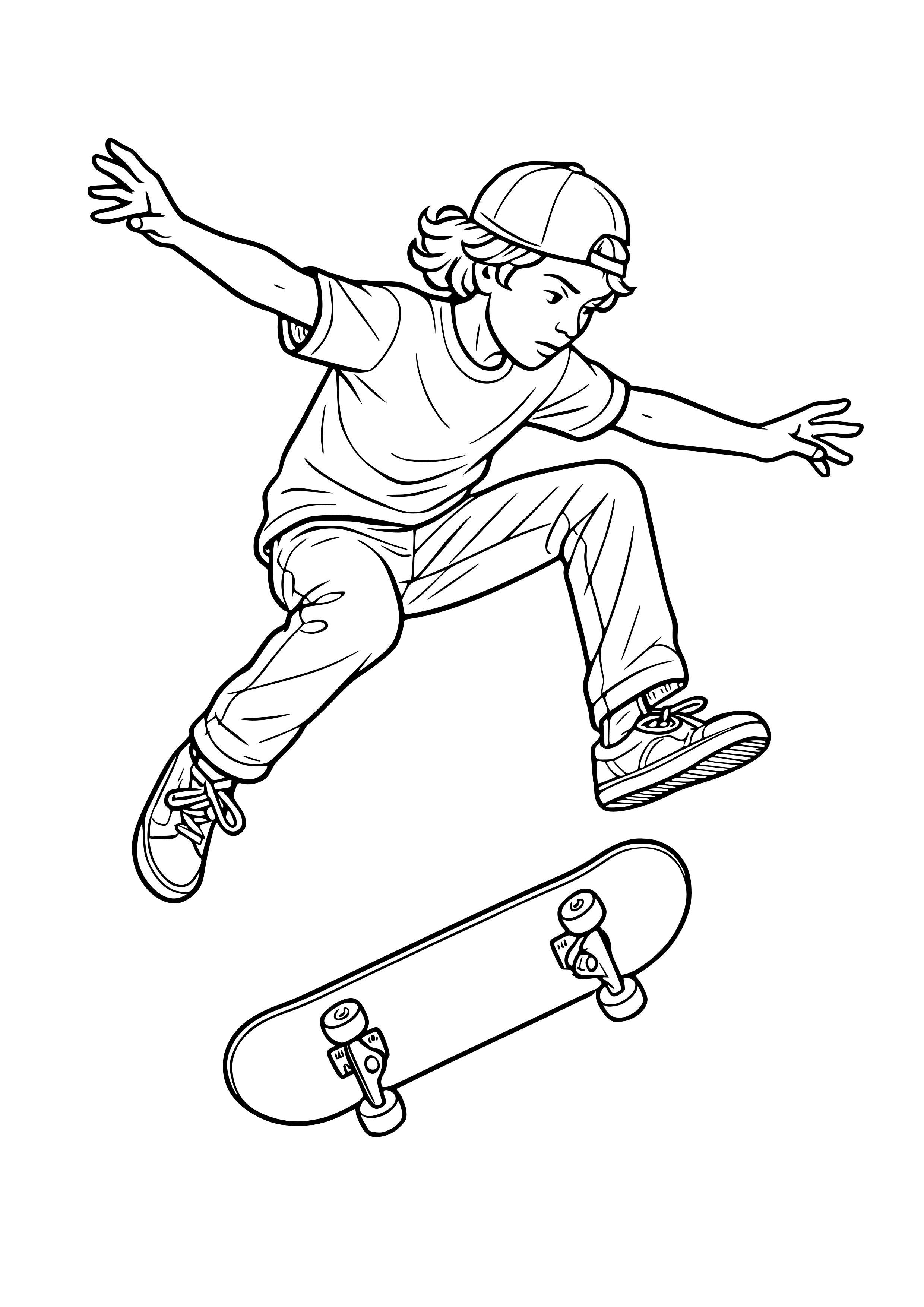 Skateboarder Doing a Trick Coloring Page
