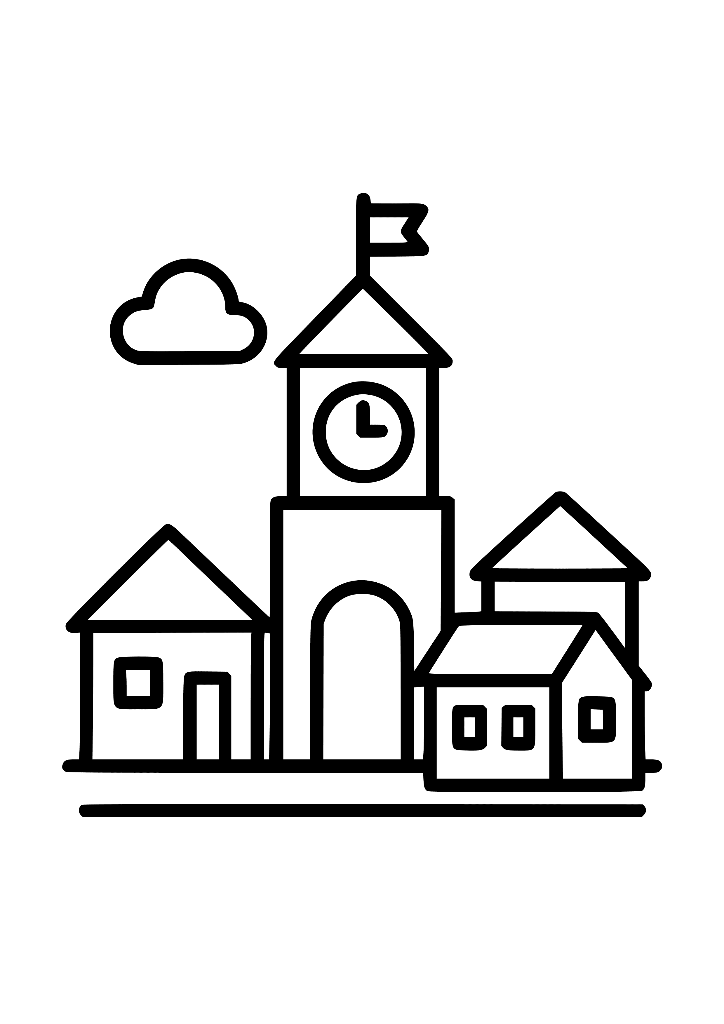 Small Town with a Clock Tower Coloring Page