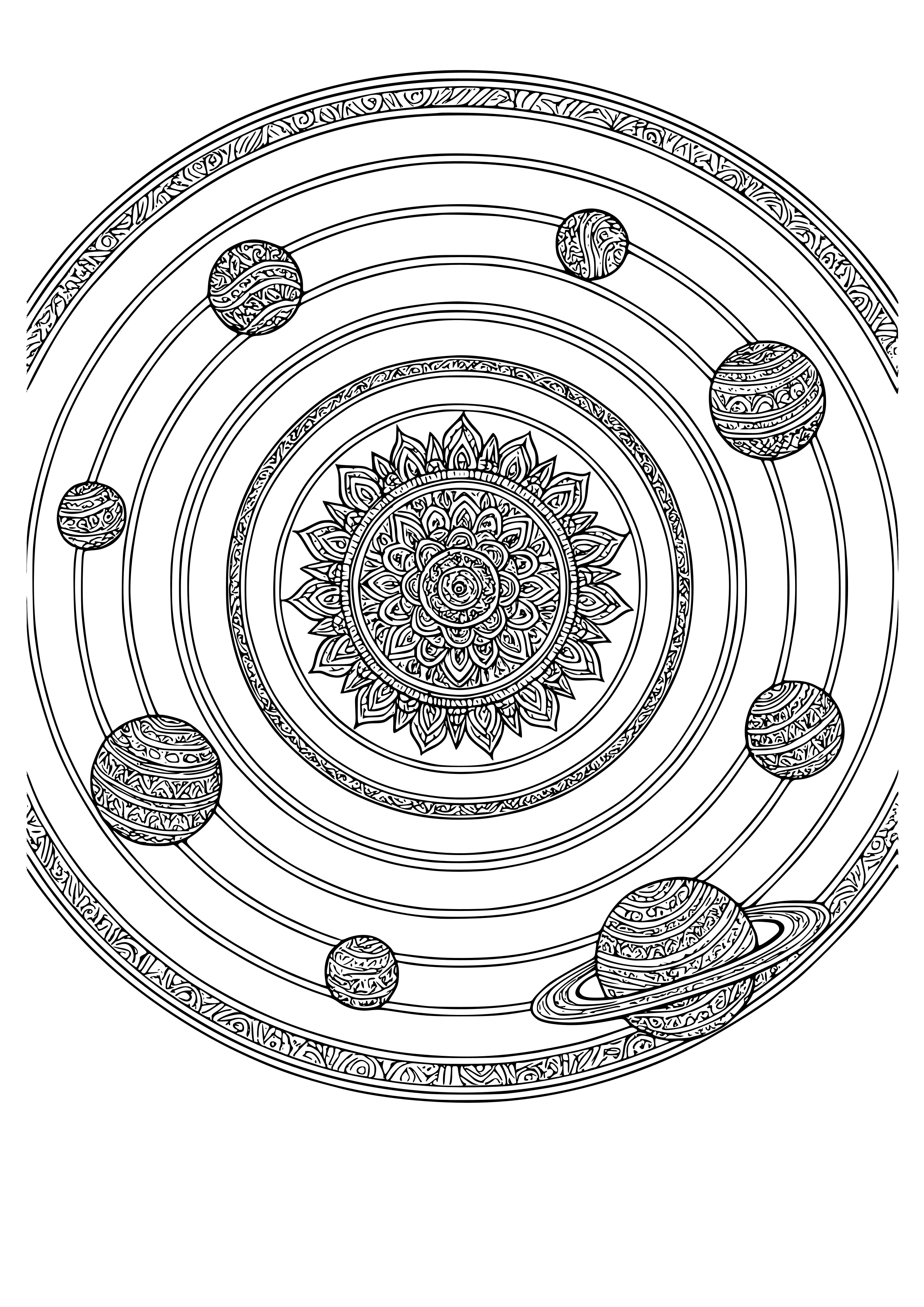 Solar System Model with Orbits Coloring Page