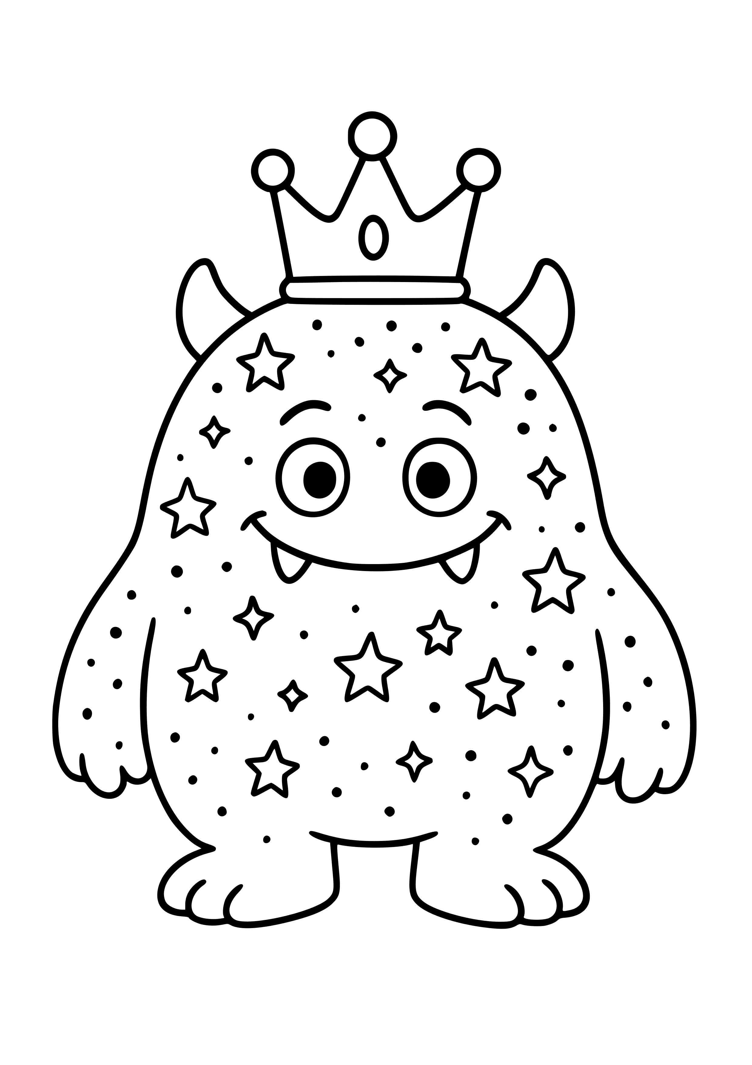 Sparkly Blue Monster with a Crown Coloring Page