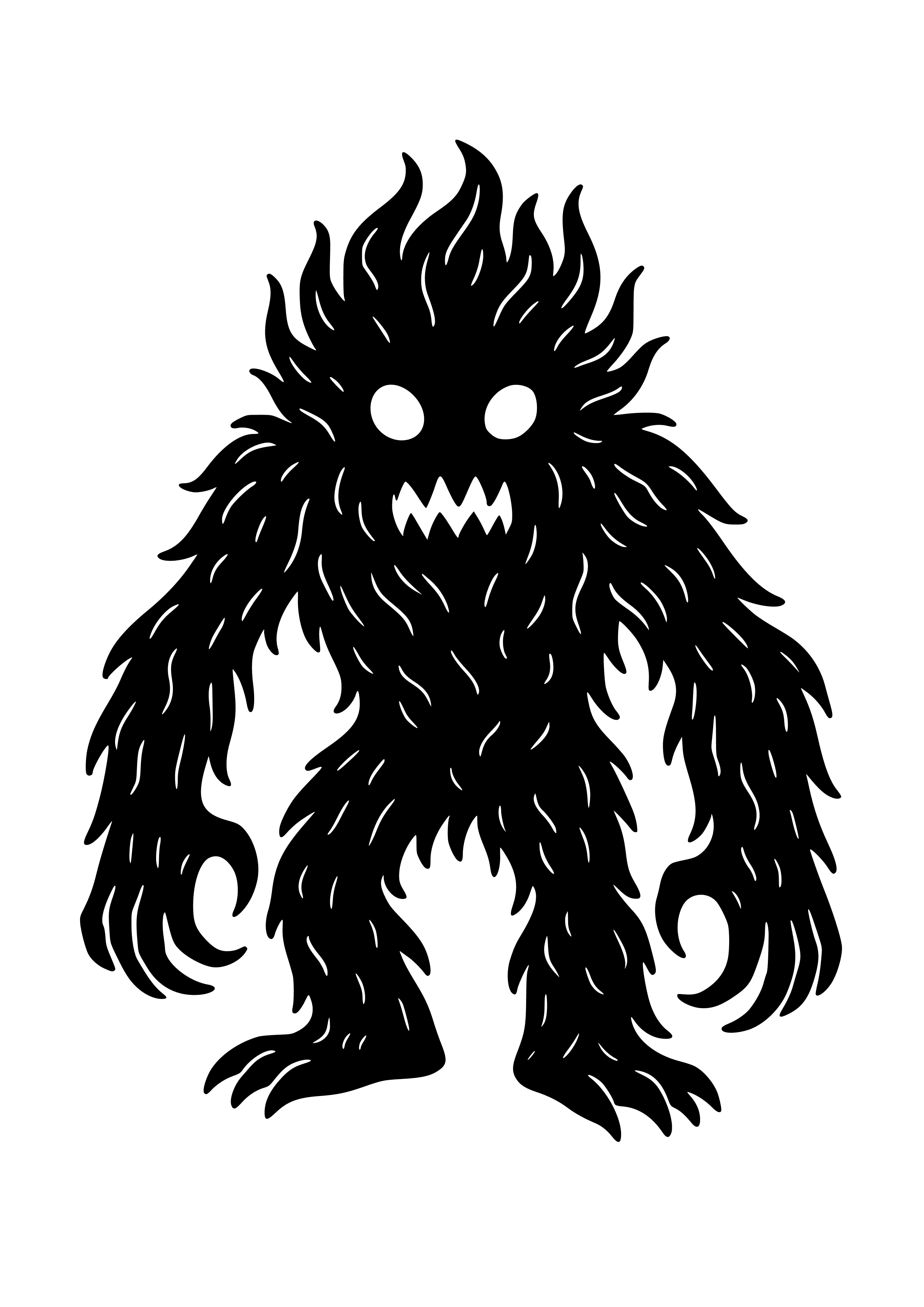 Spooky Black Monster with Glowing Eyes Coloring Page