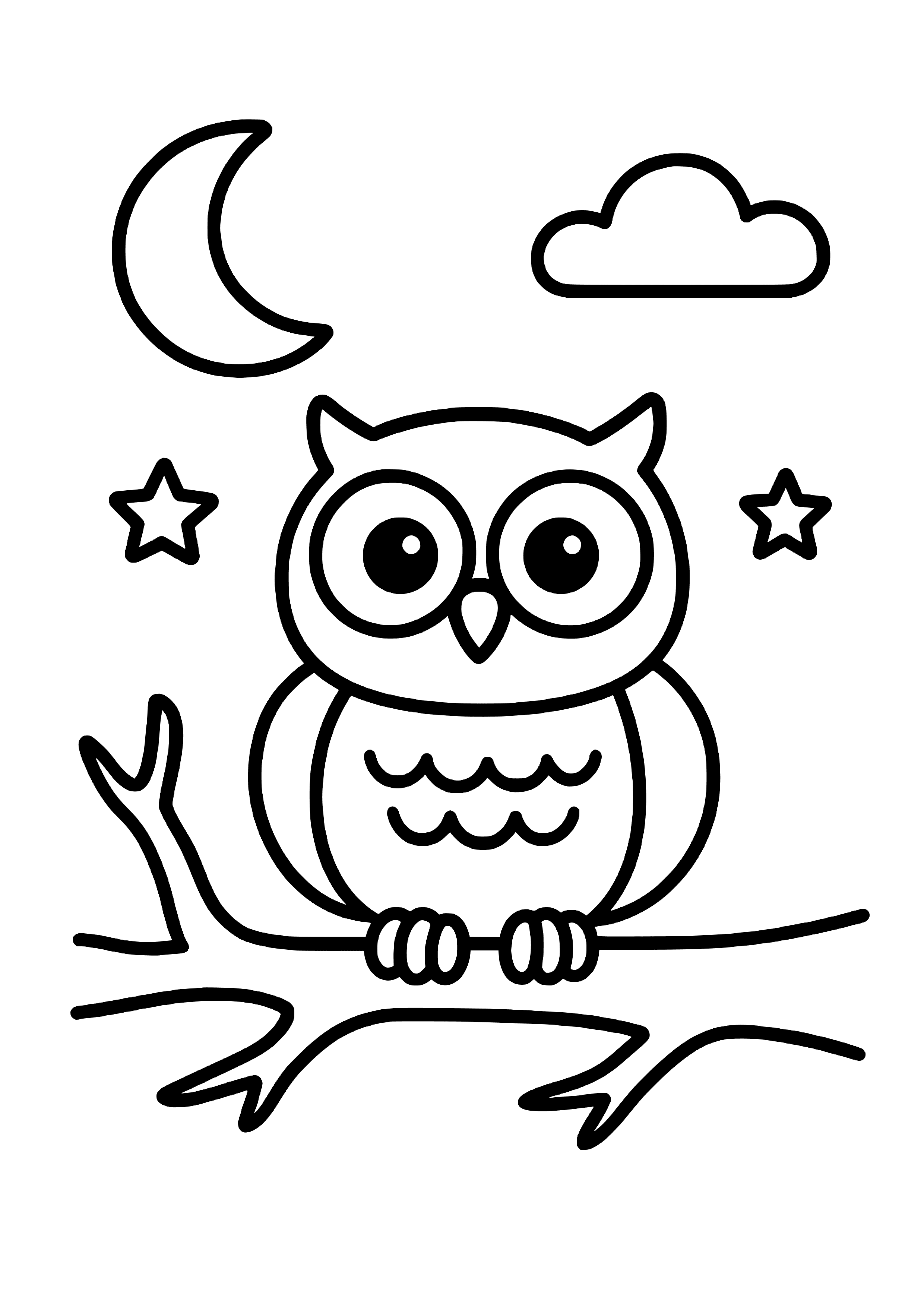 Spooky Owl on a Branch at Night Coloring Page