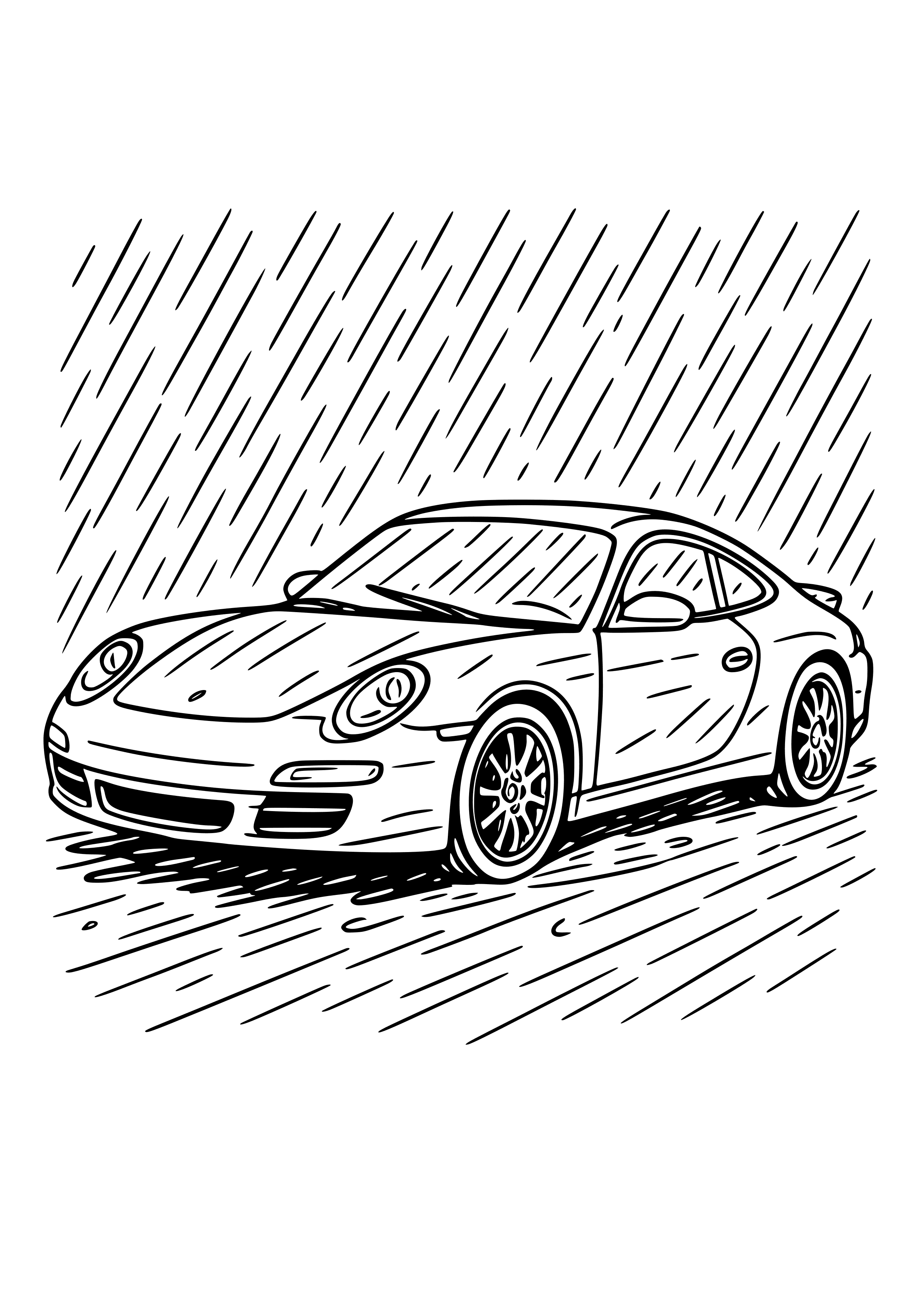 Sports Coupe Driving in the Rain Coloring Page