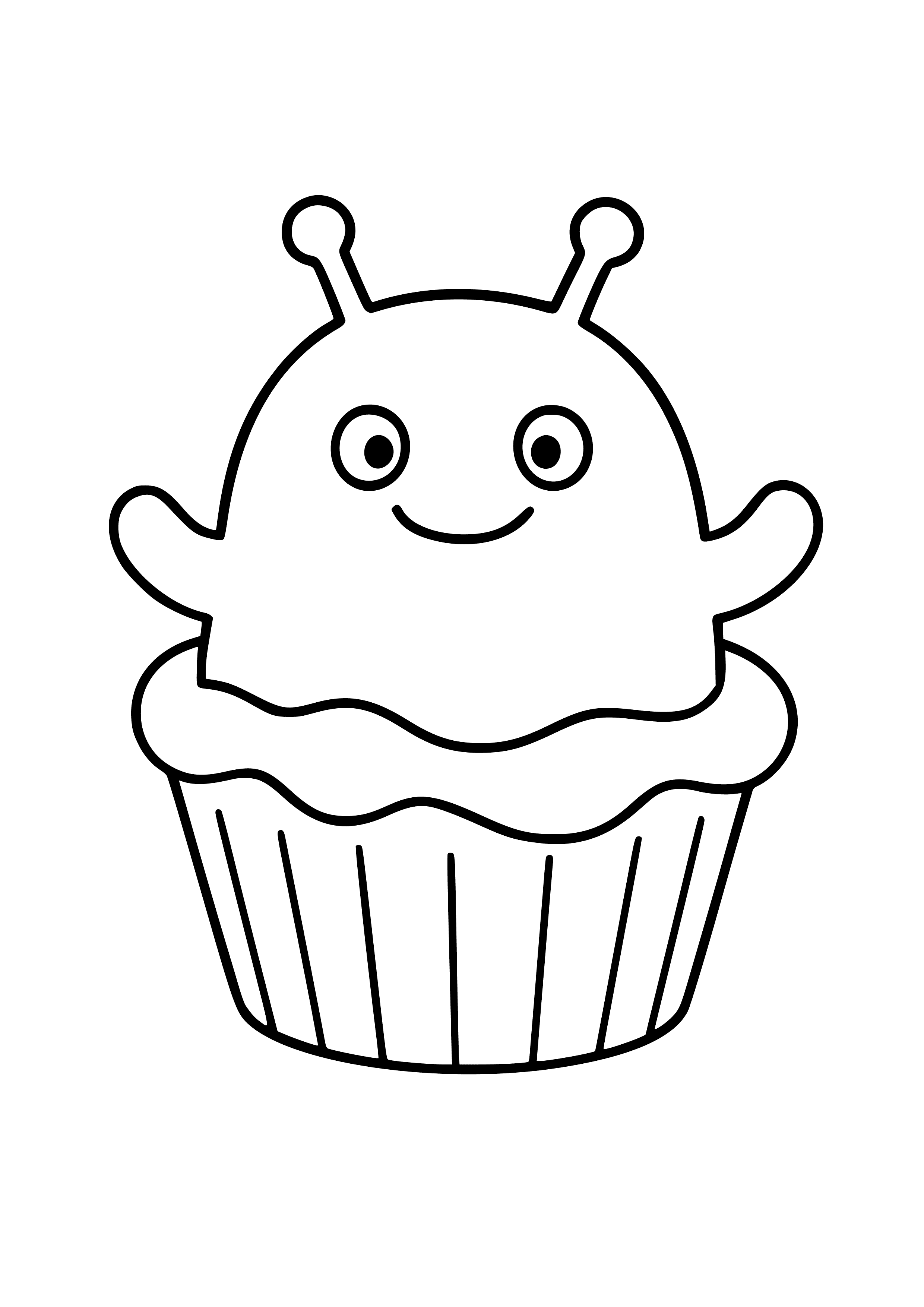 Squishy Blue Monster in a Cupcake Coloring Page