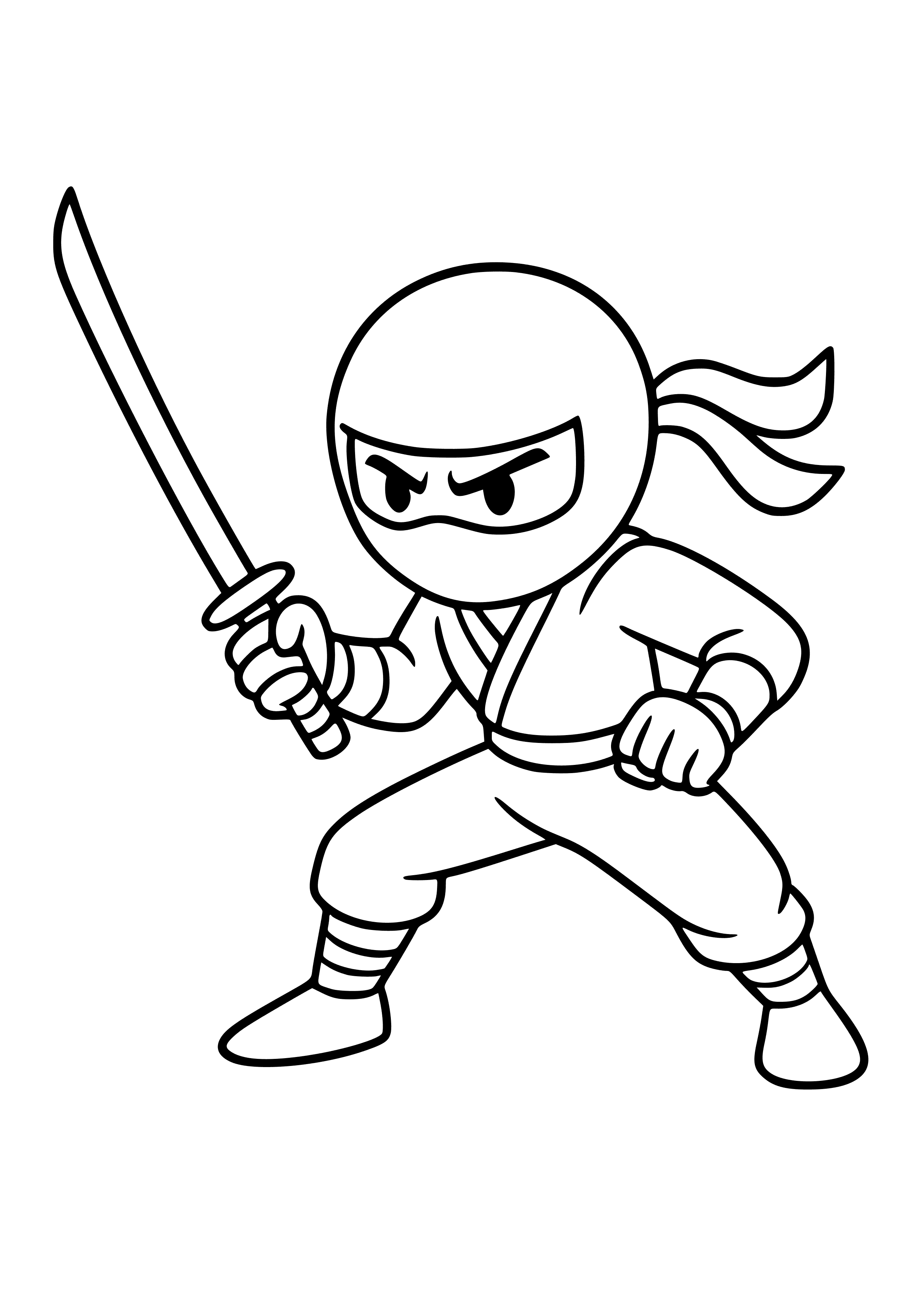 Stealthy Ninja in a Dynamic Pose Coloring Page