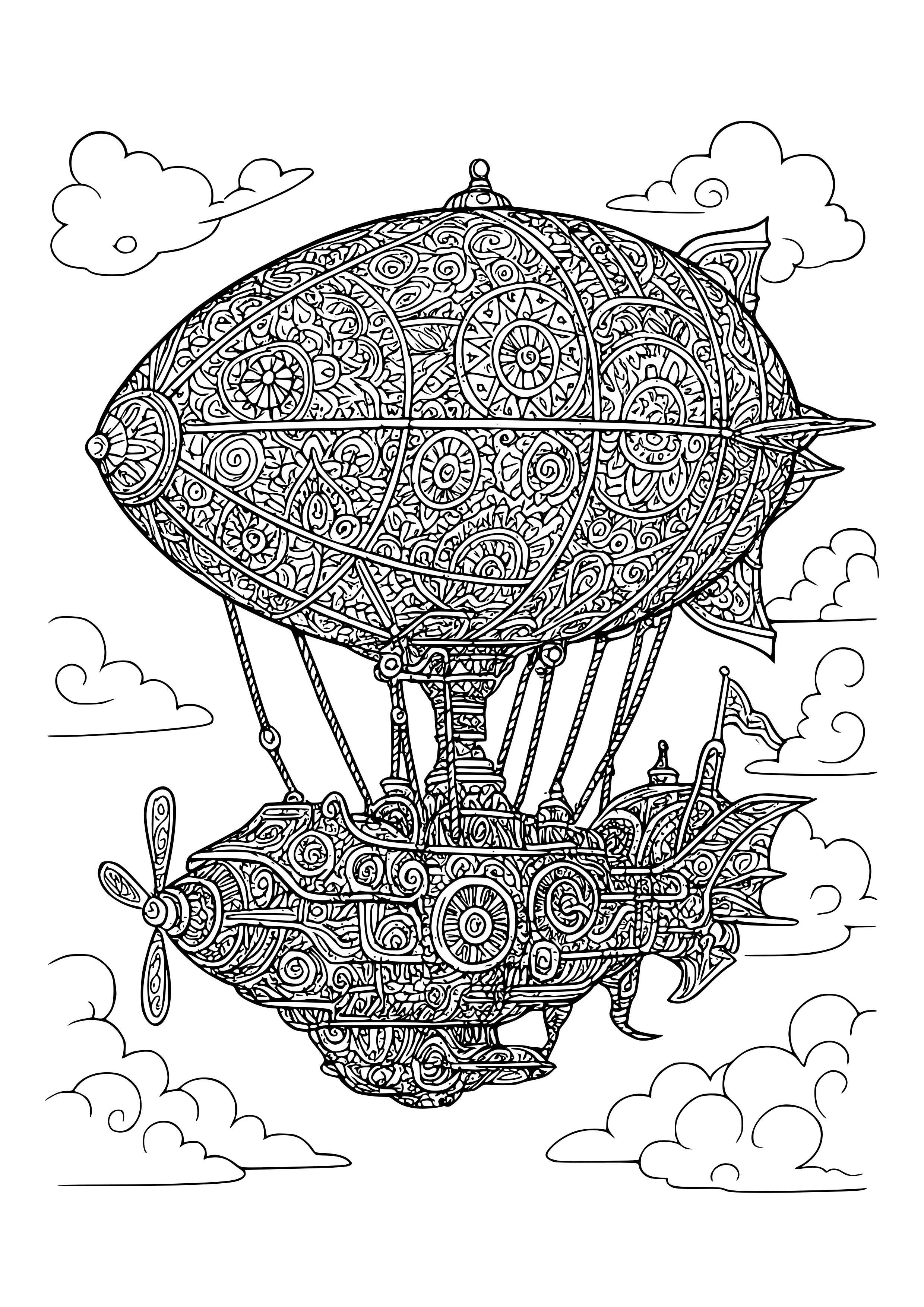 Steampunk Airship Soaring Coloring Page
