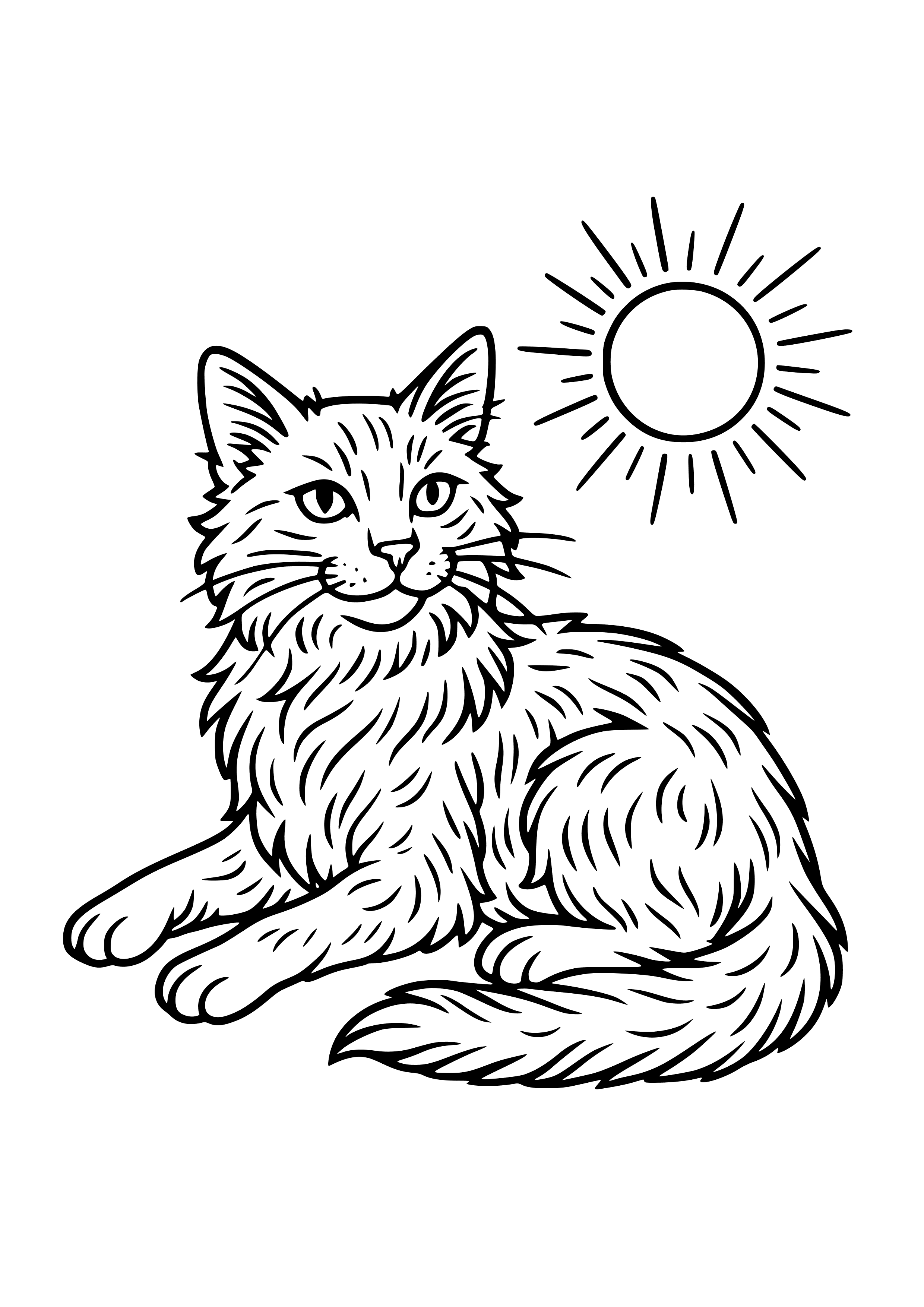 Stylish Feral Cat Lounging in the Sun Coloring Page