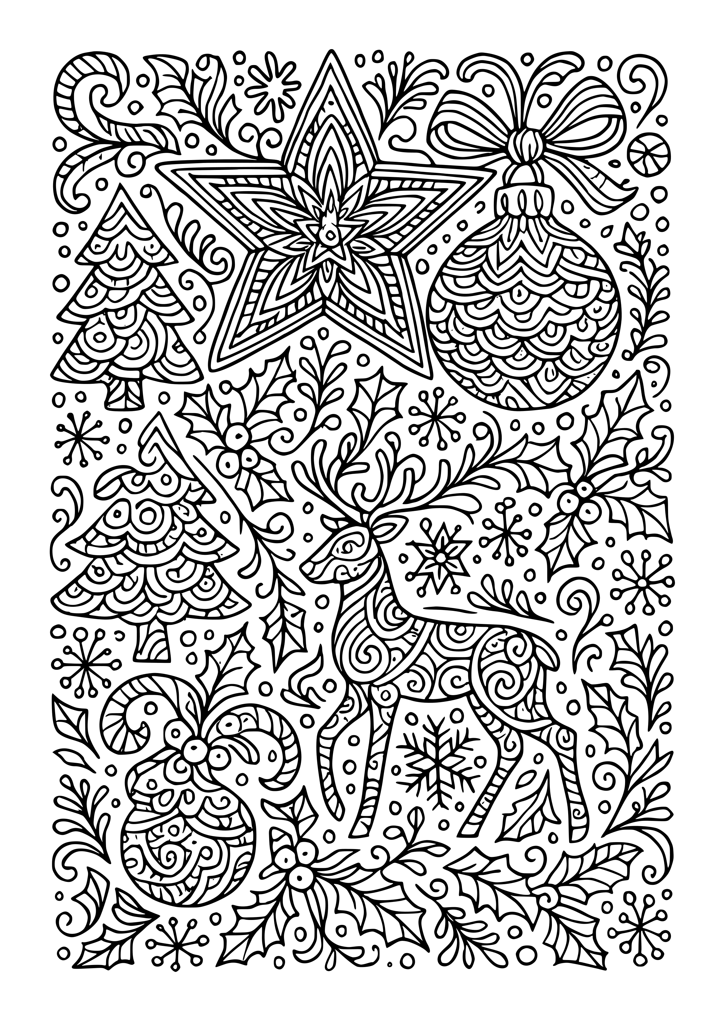Stylized Abstract Holiday Patterns Coloring Page