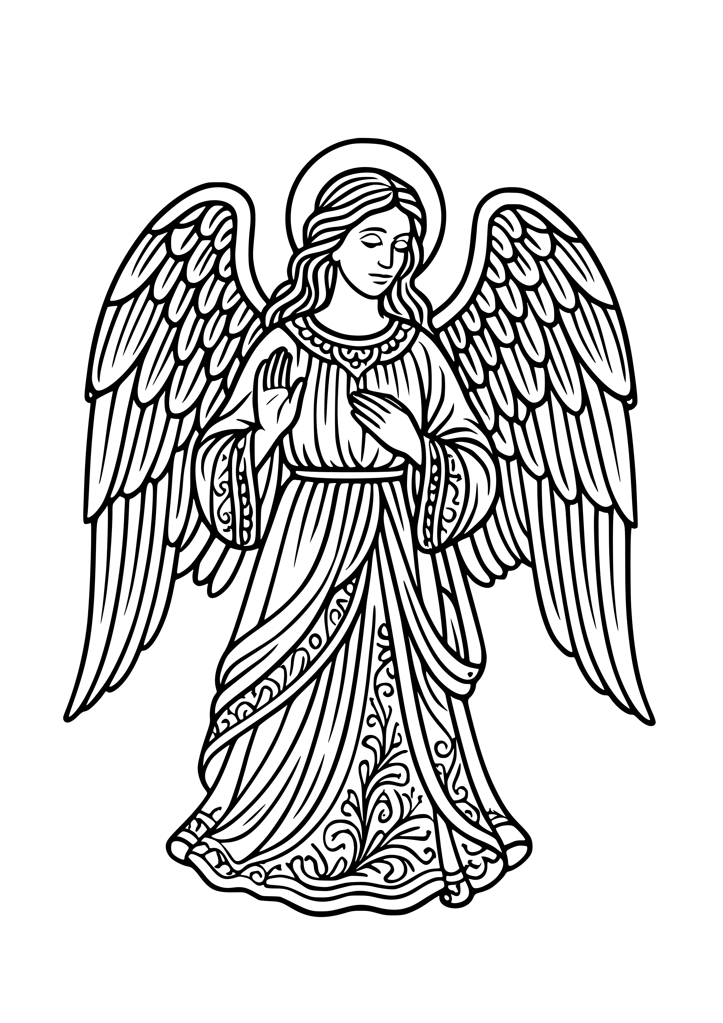 Stylized Angel with Wings Coloring Page