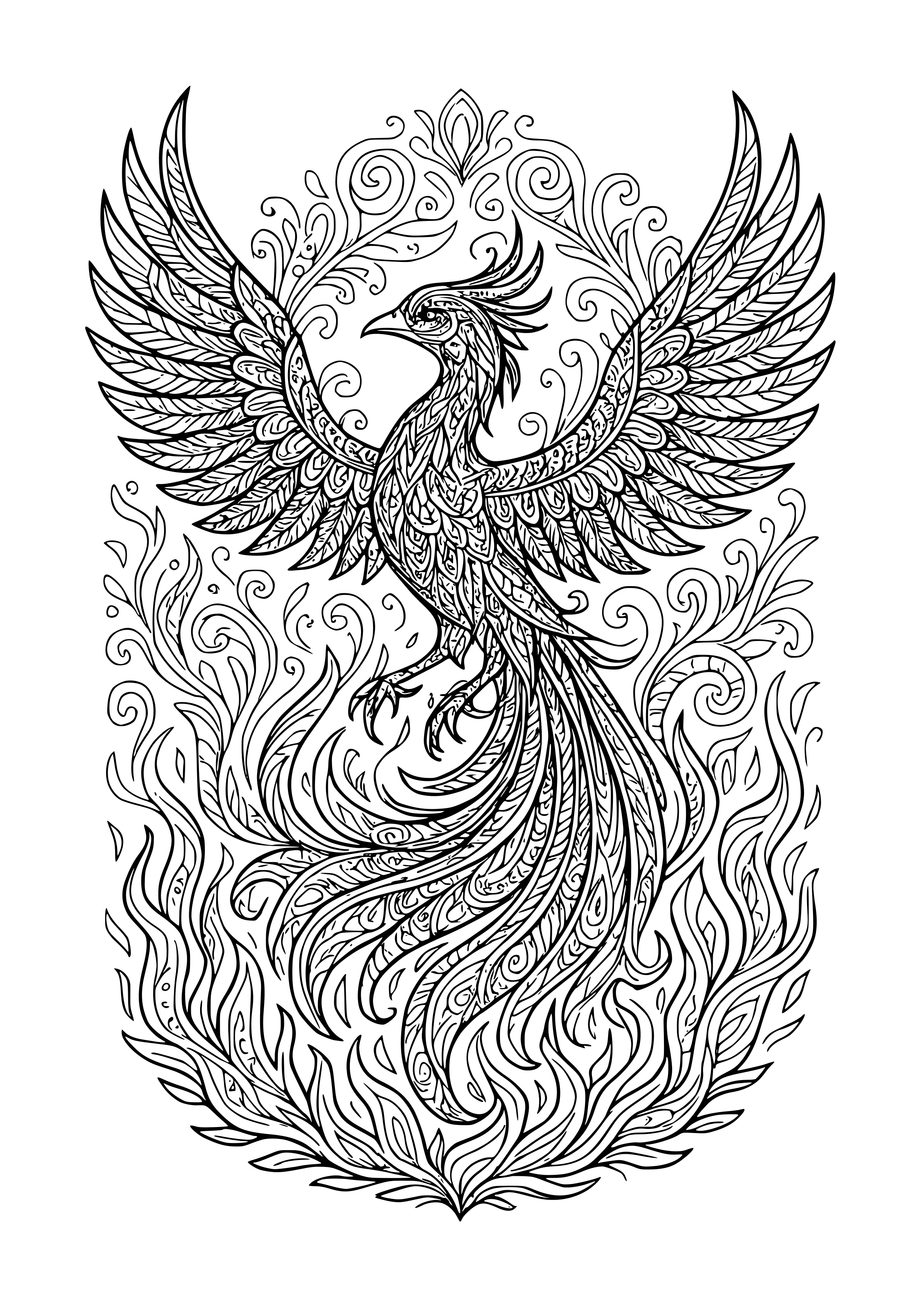 Symbolic Phoenix Rising From Flames Coloring Page