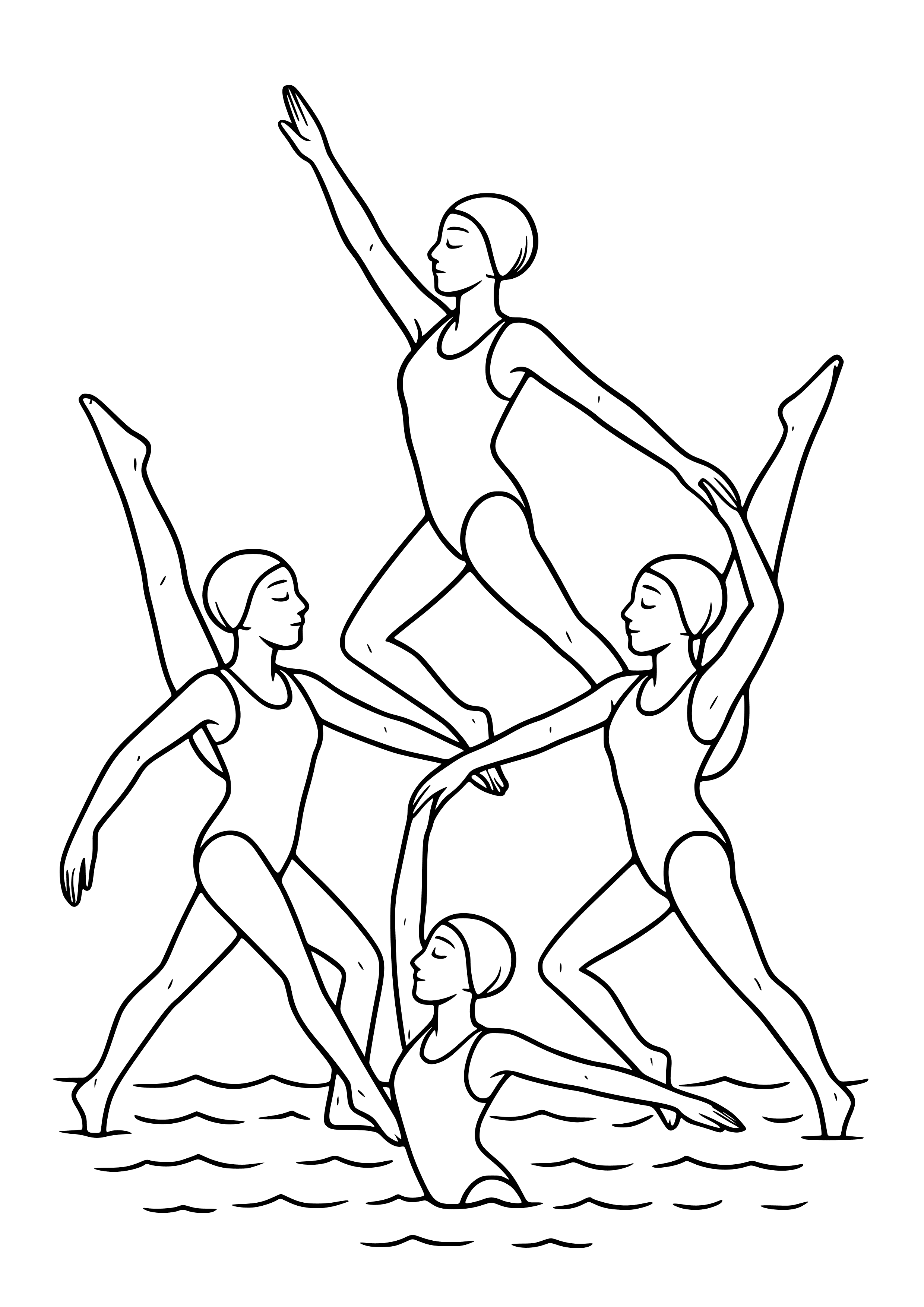 Synchronized Swimmers in Formation Coloring Page