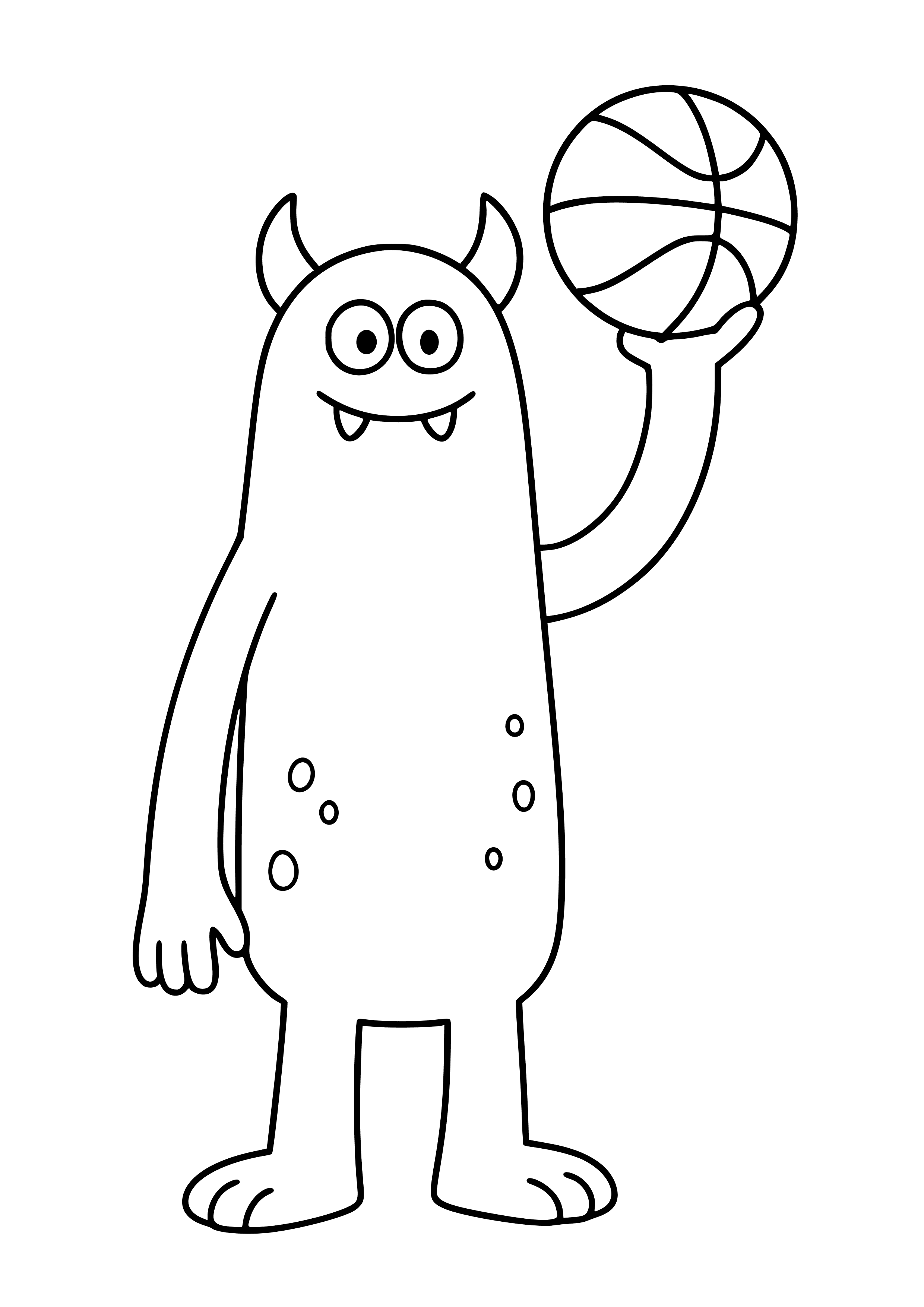 Tall Green Monster Playing Basketball Coloring Page