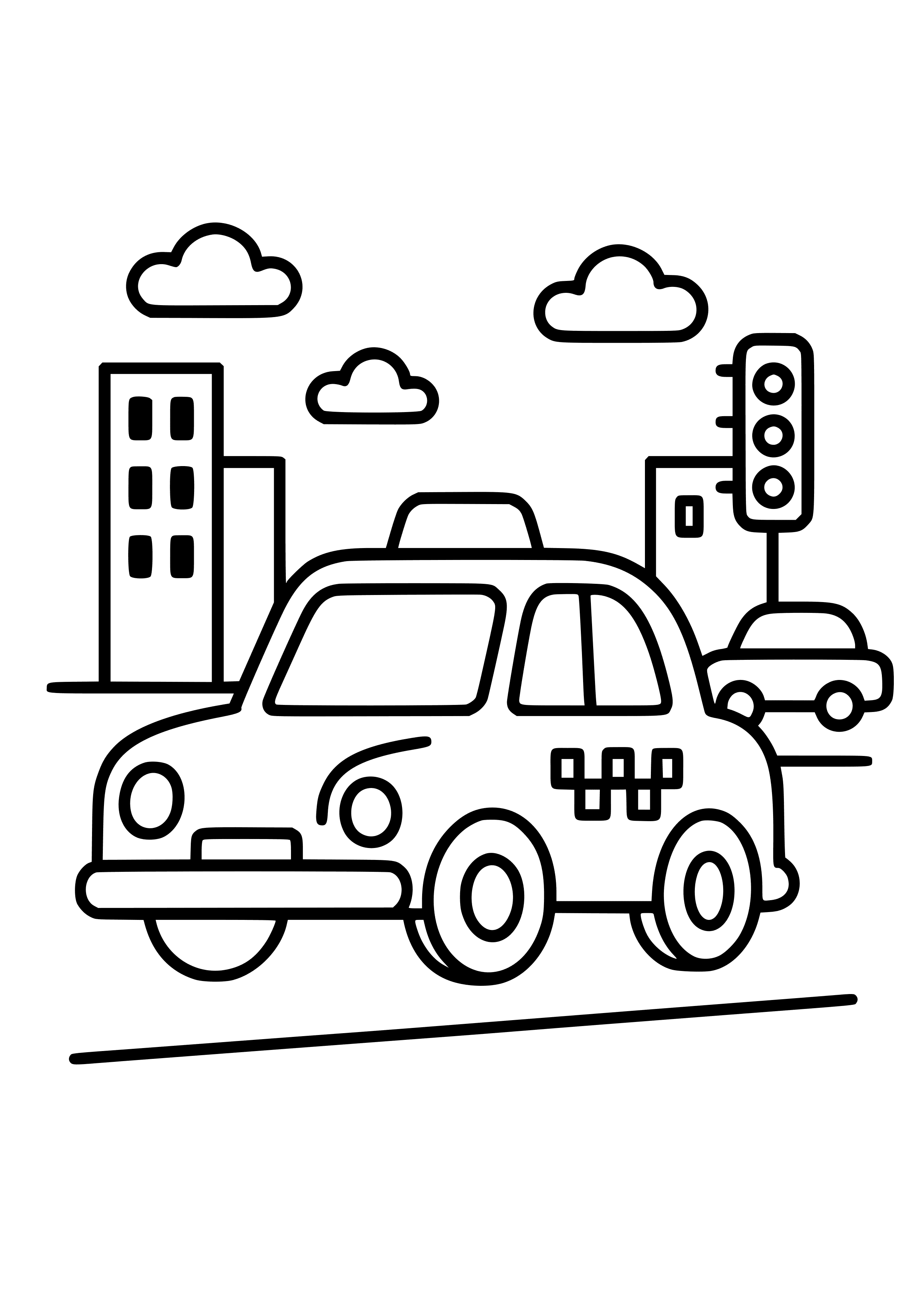 Taxi Cab in a Busy City Street Coloring Page