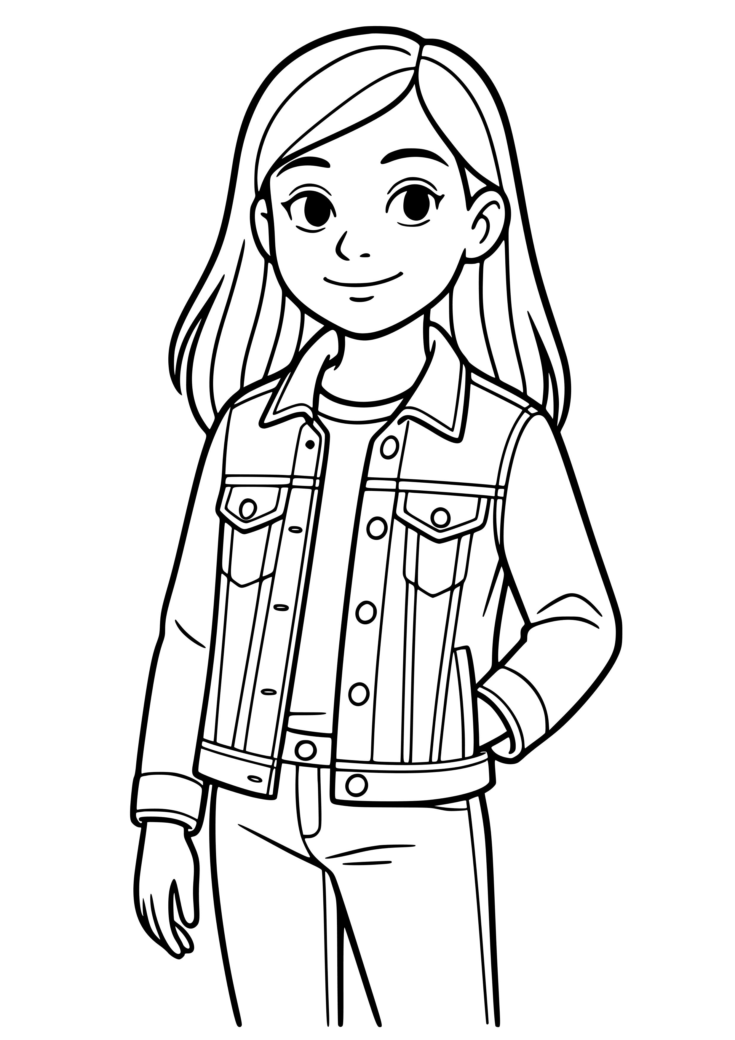Teen Girl in a Chic Denim Jacket Coloring Page
