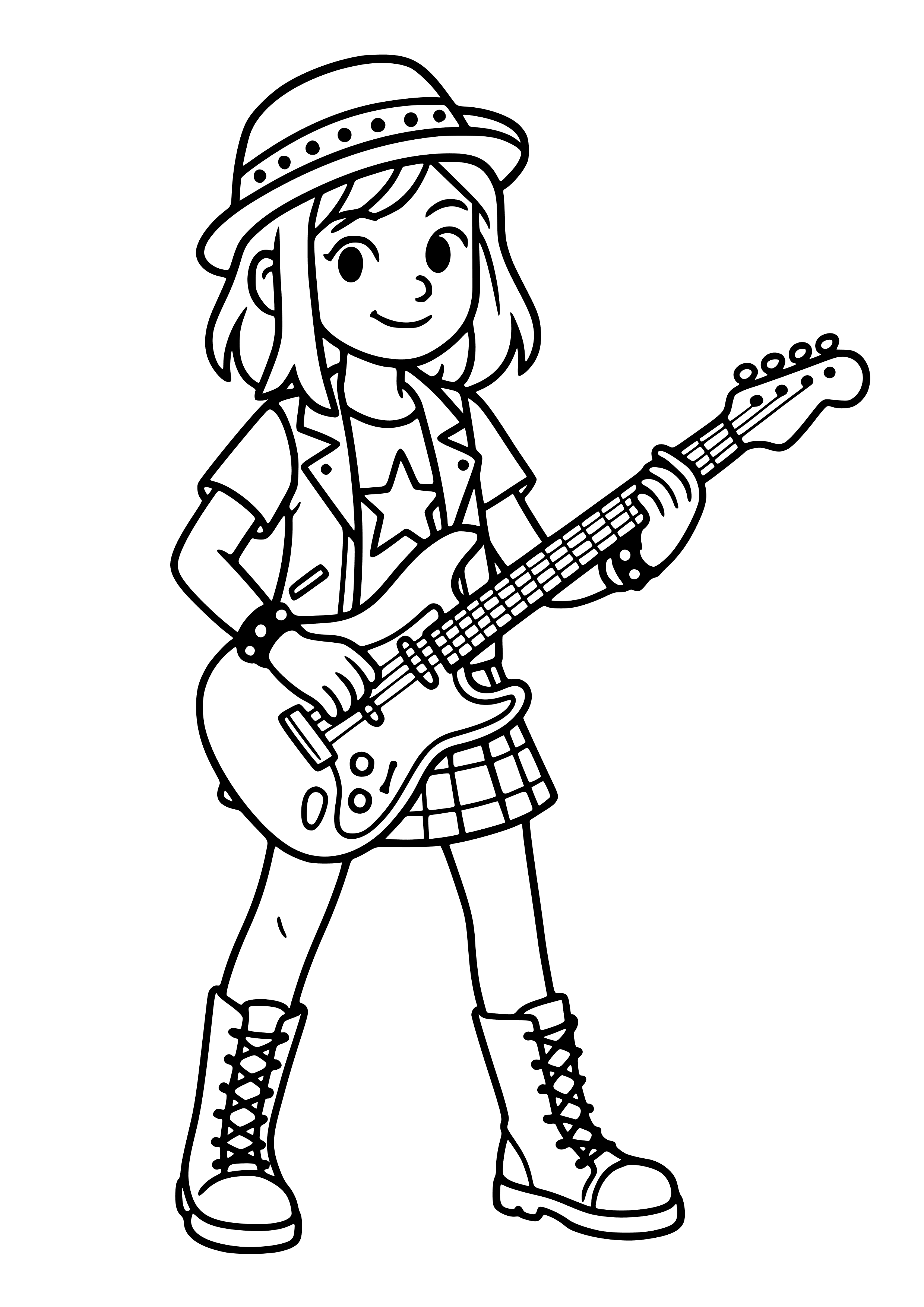Teenage Girl in a Rock Band Outfit Coloring Page