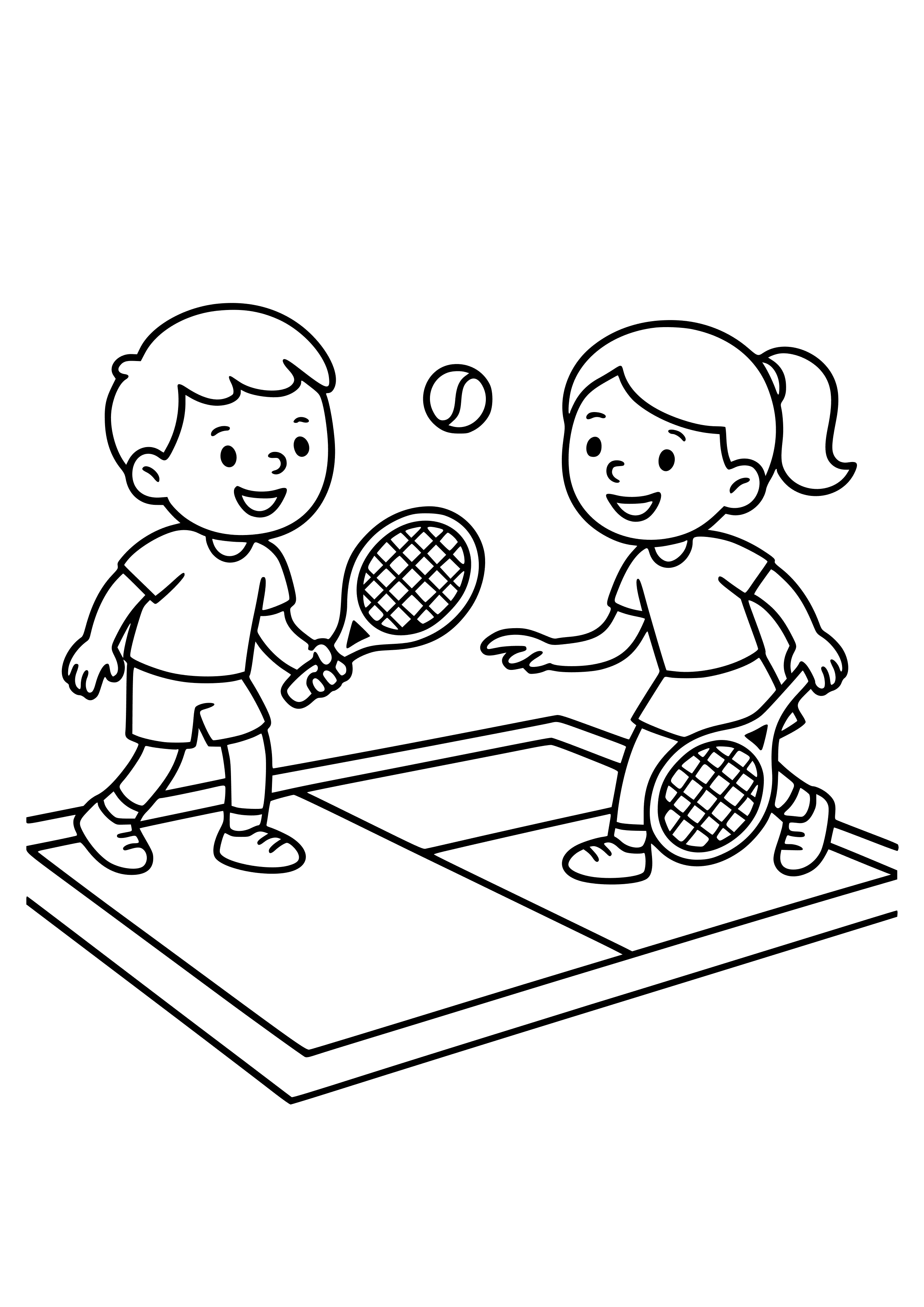 Tennis Court with Players Coloring Page