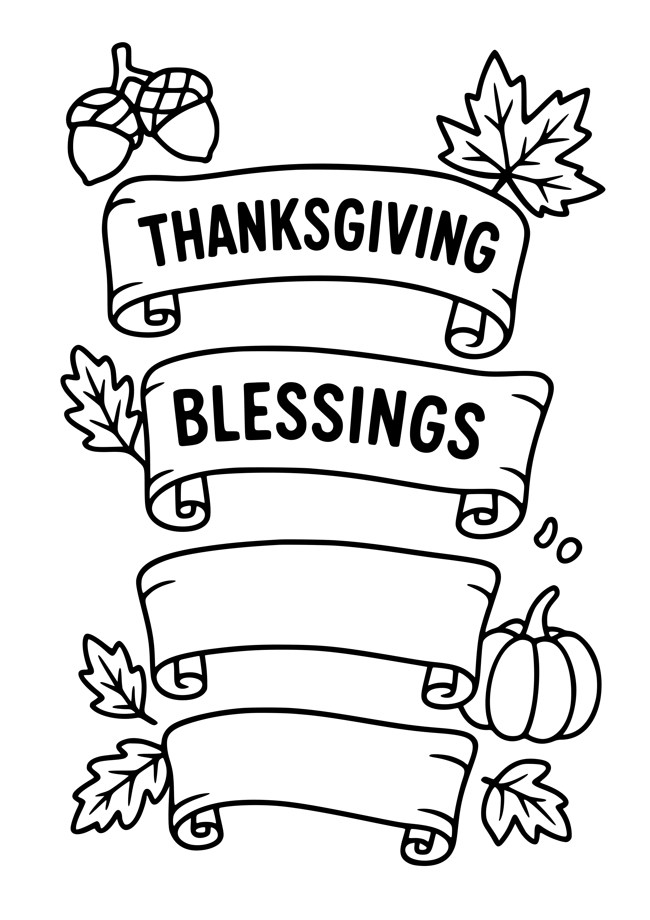 Thanksgiving Blessings Written on Scrolls Coloring Page