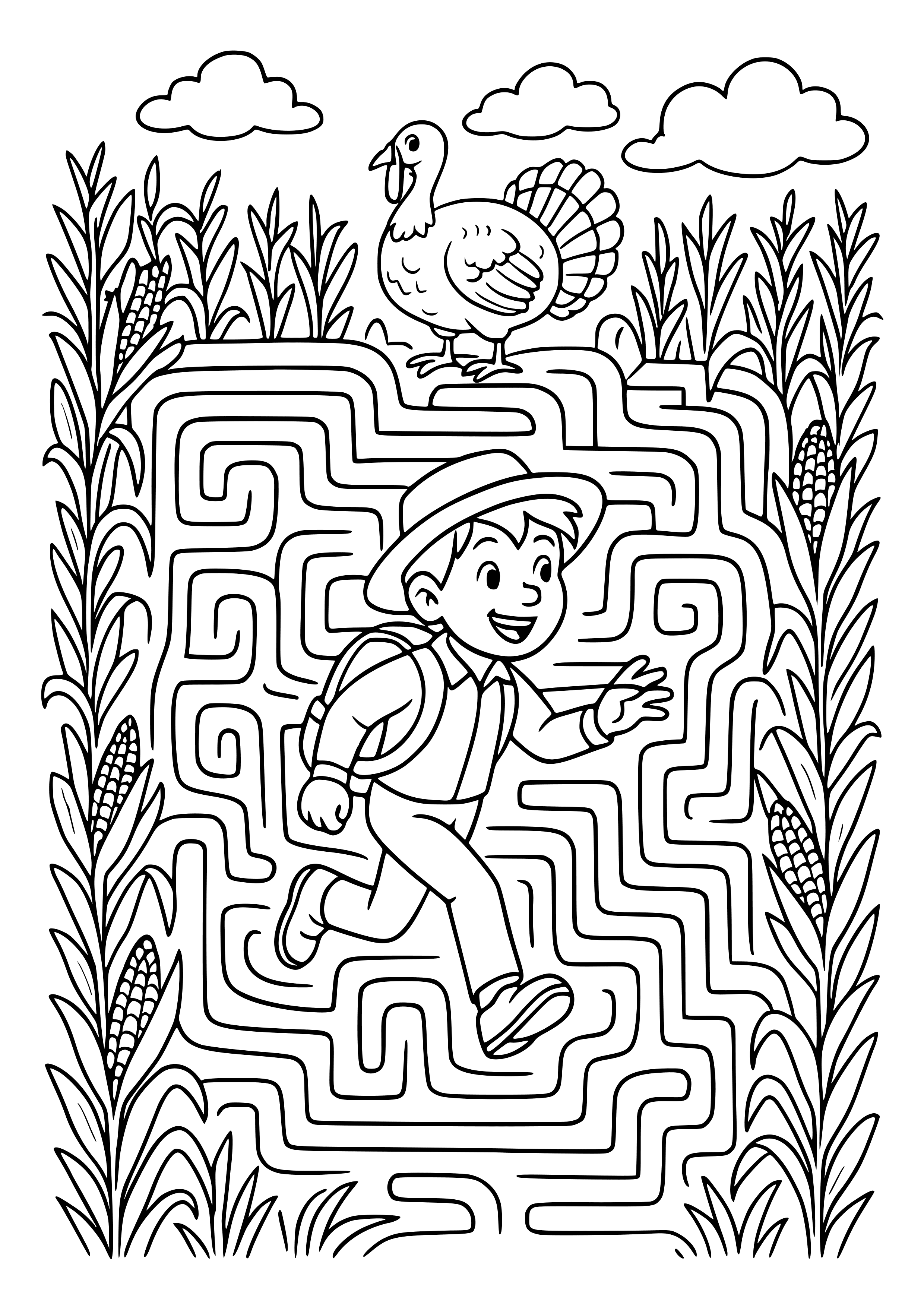 Thanksgiving Corn Maze Adventure Coloring Page