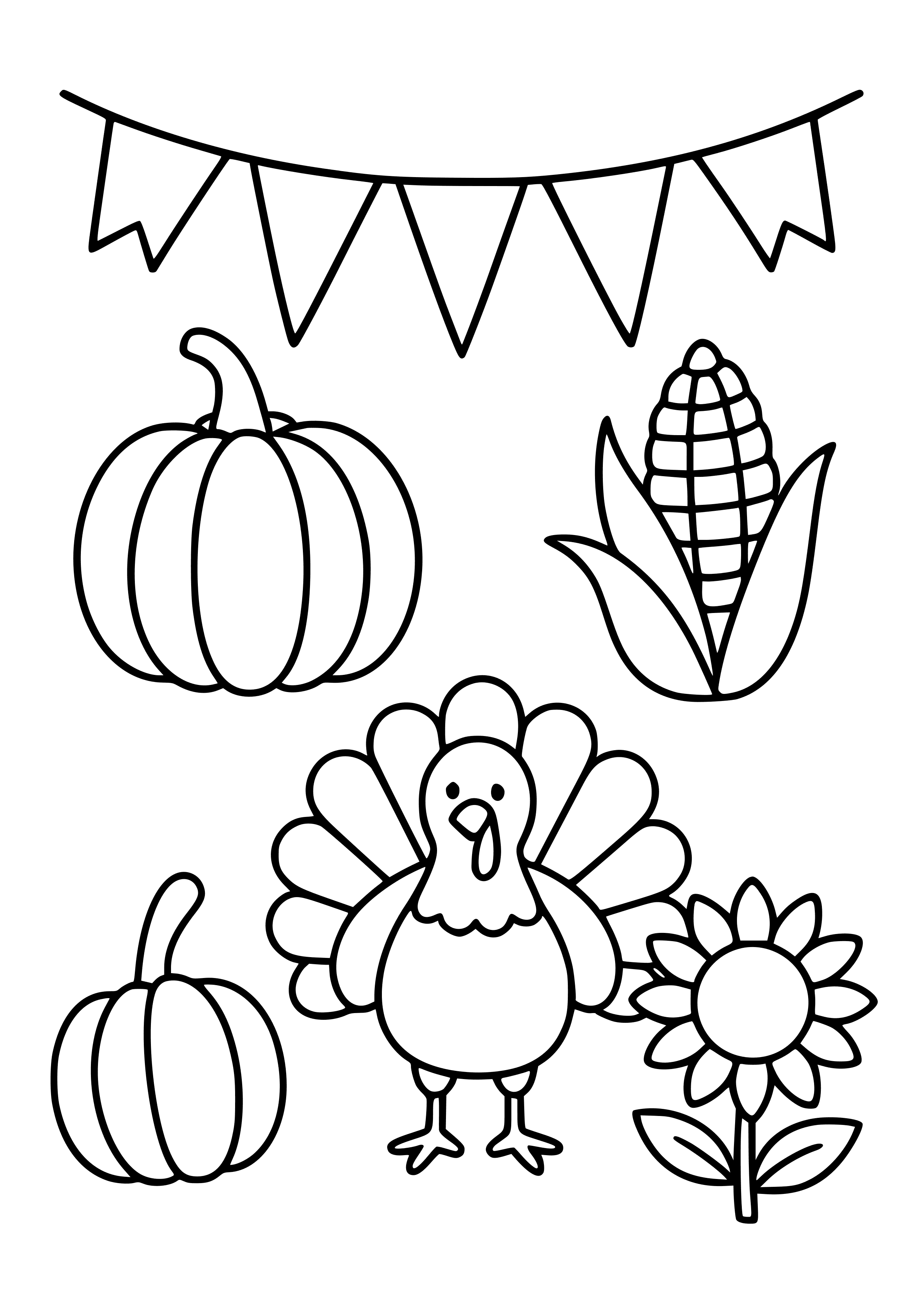 Thanksgiving Decorations and Bunting Coloring Page