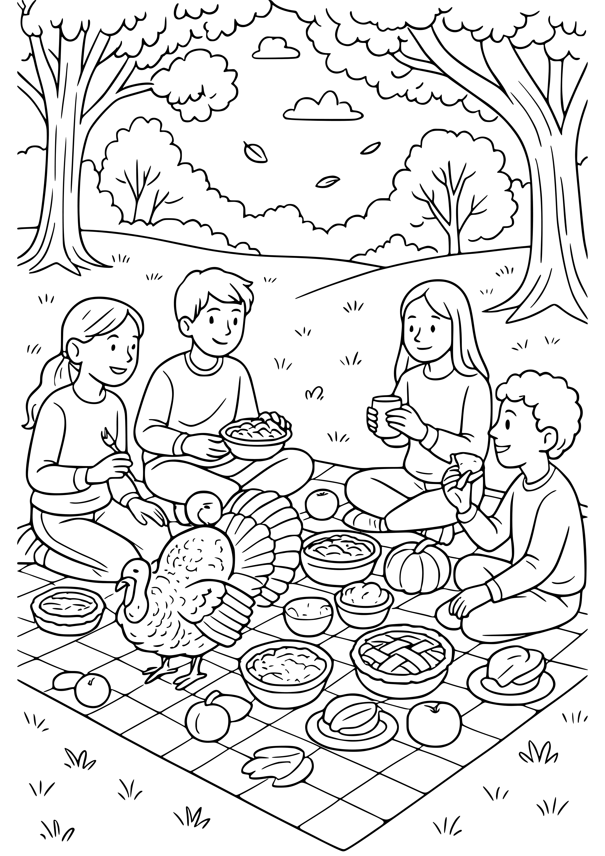 Thanksgiving Picnic in the Park Coloring Page
