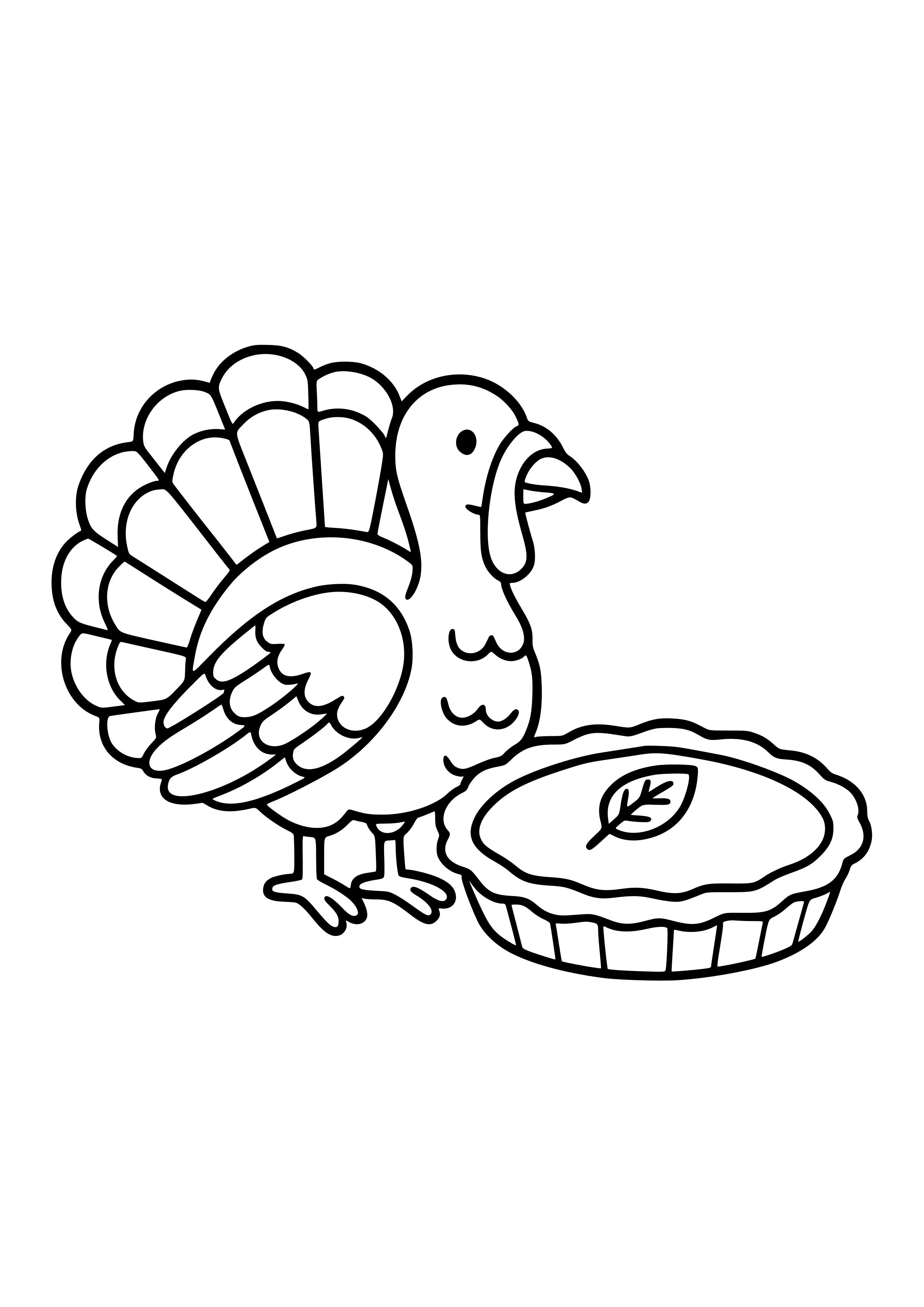 Thanksgiving Turkey and Pie Coloring Page