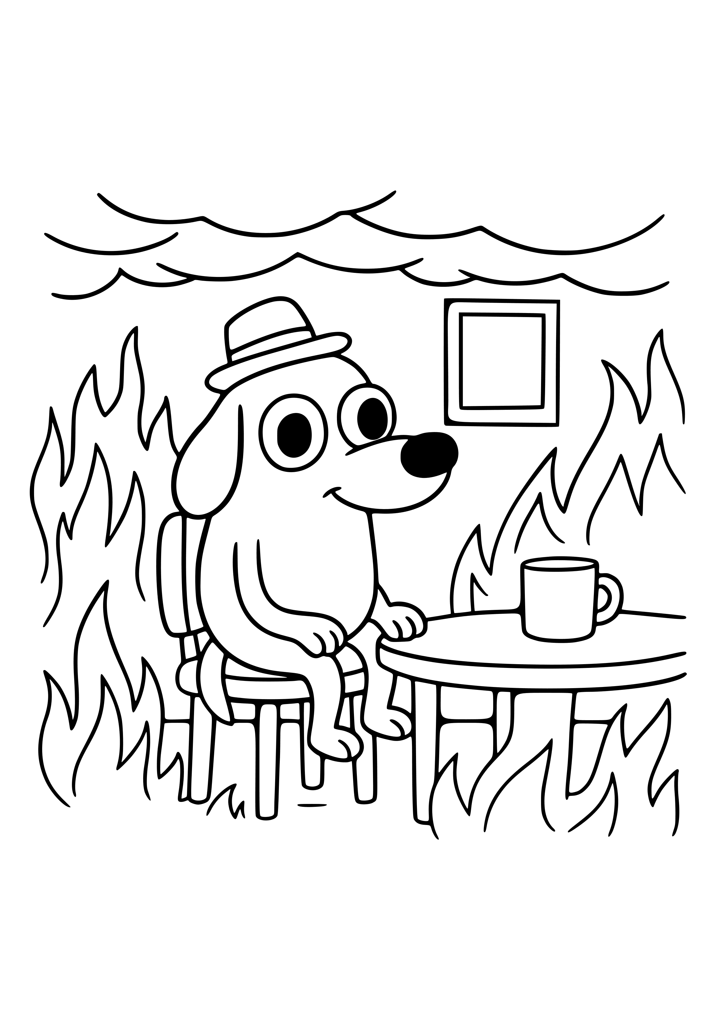 This Is Fine Dog in a Burning Room Coloring Page