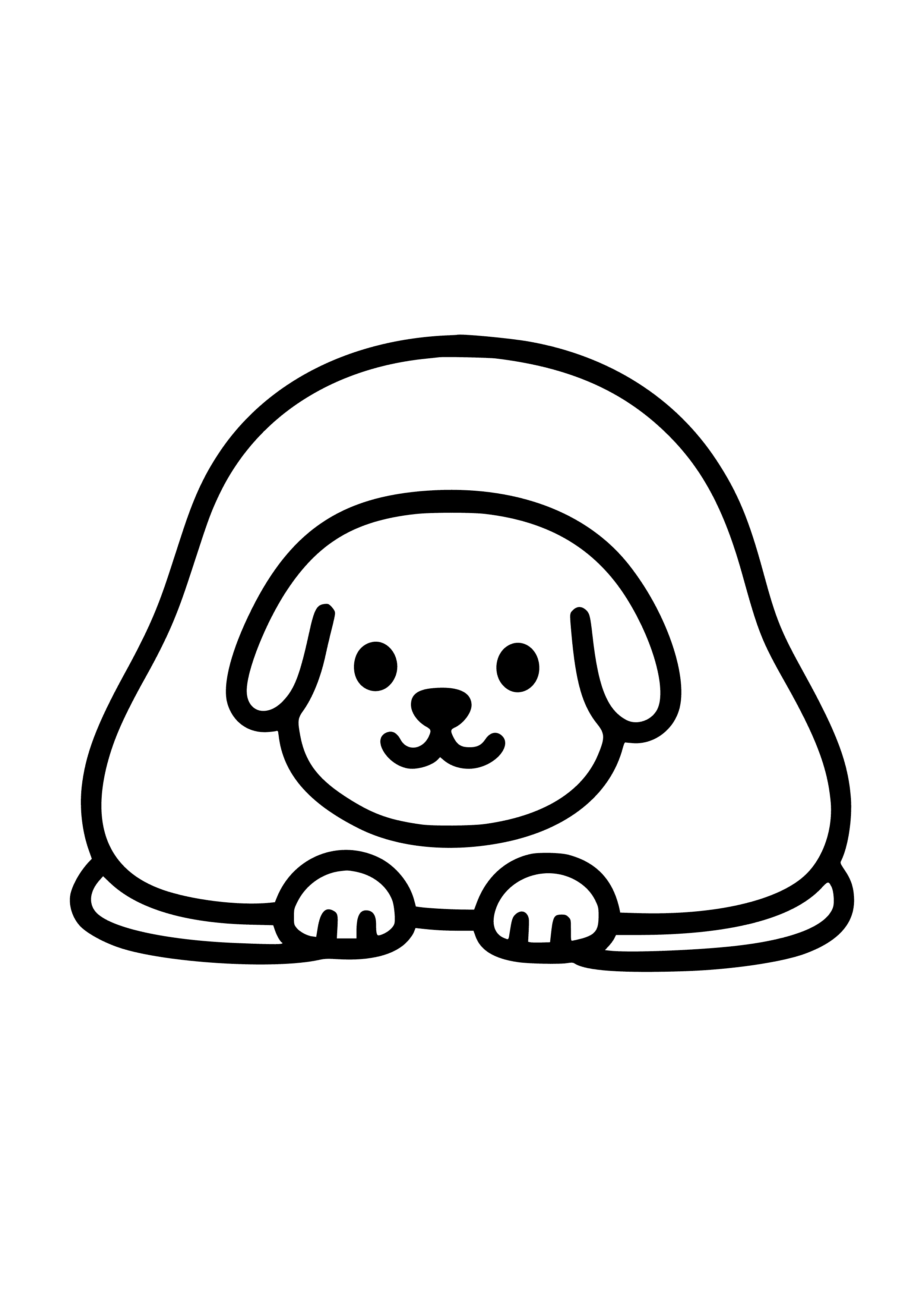Tiny Face Dog Peeking From a Blanket Coloring Page