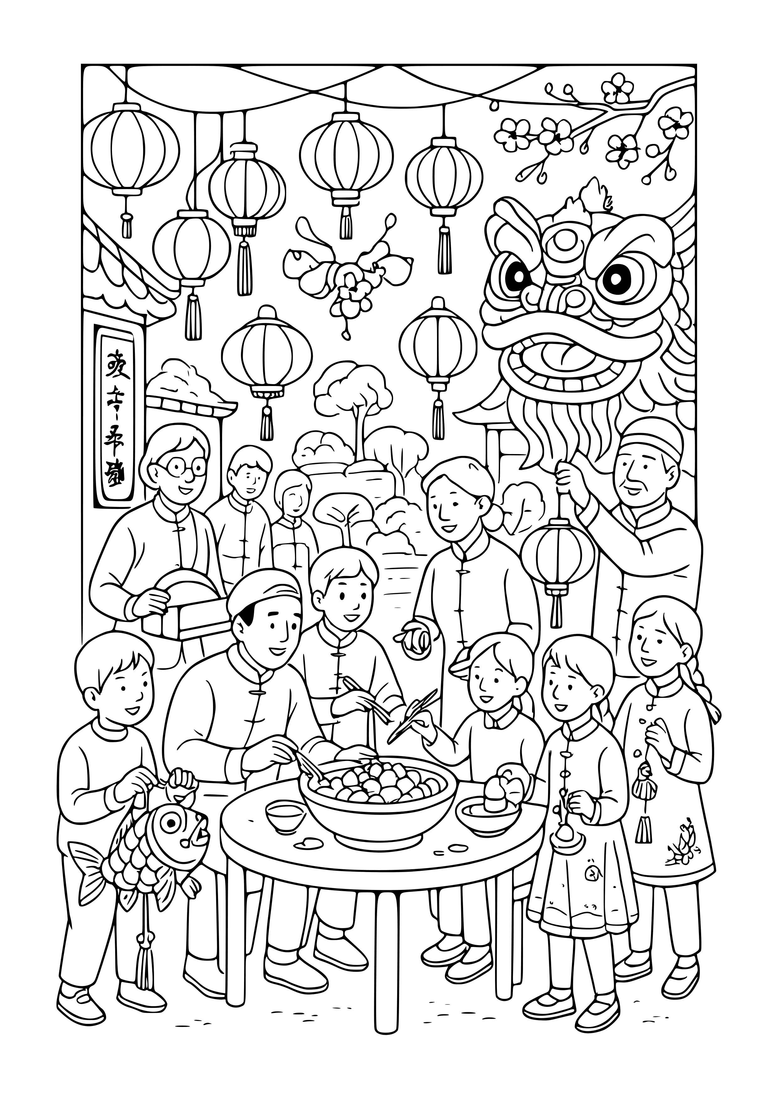 Traditional Festival Gathering with Community Coloring Page