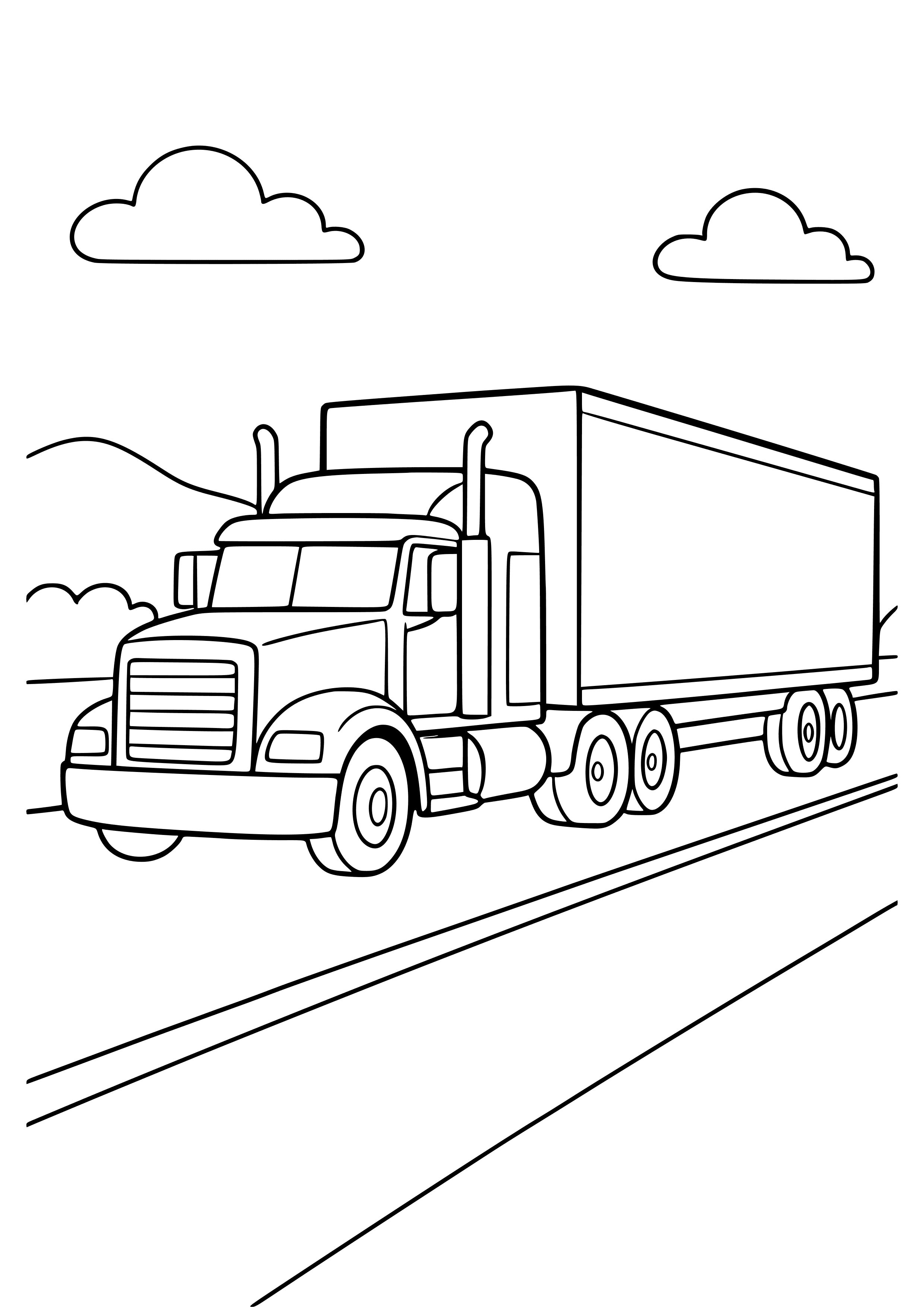 Trailer Truck on a Highway Coloring Page