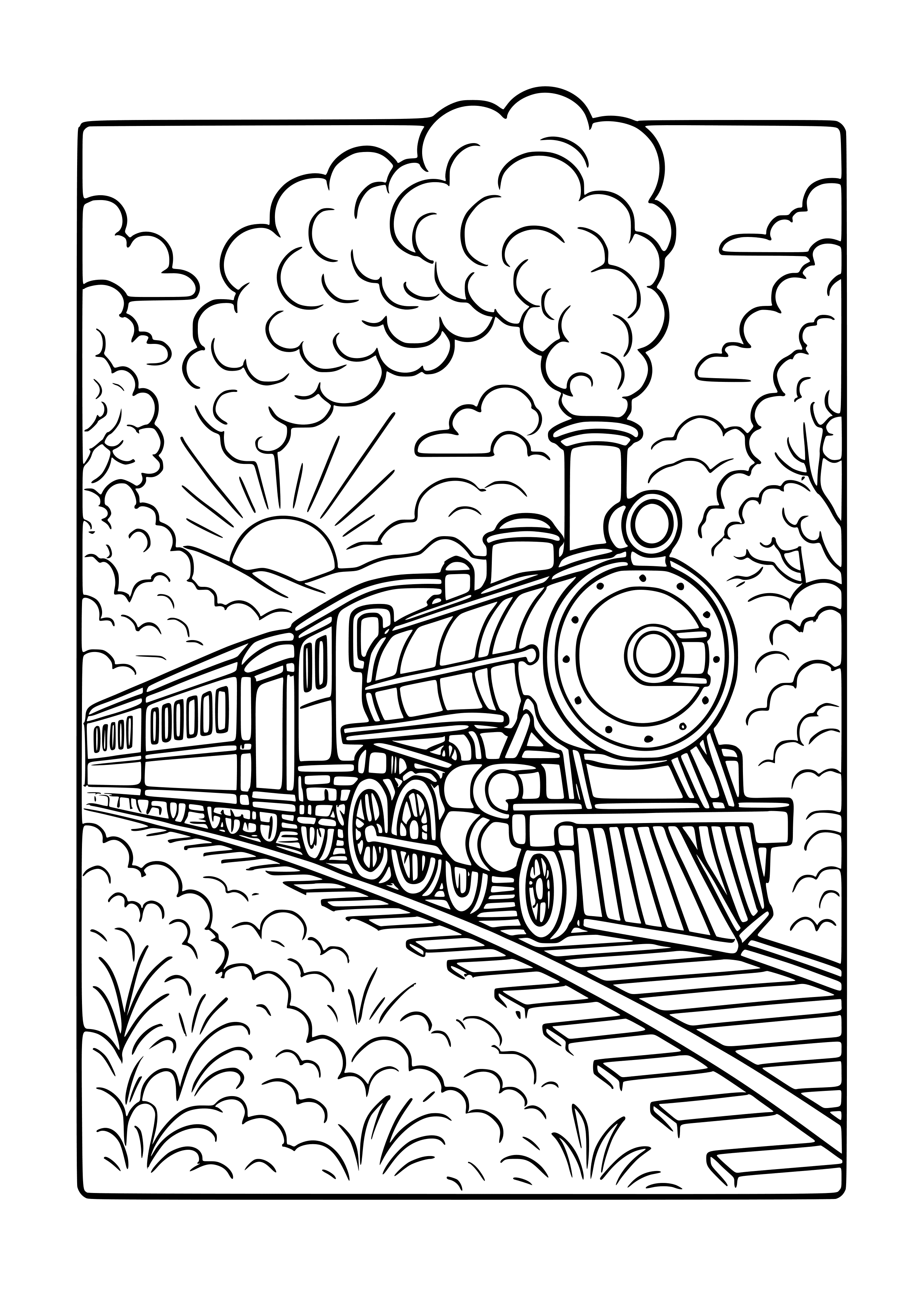 Train at Dawn with Mist Rising Coloring Page