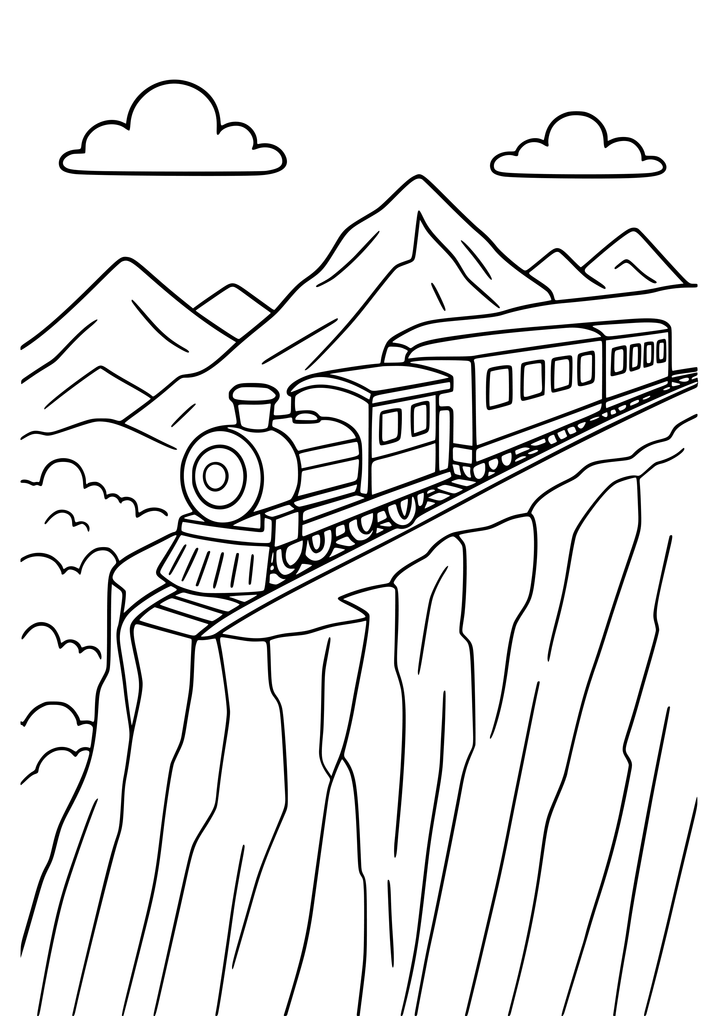 Train on a Mountain Cliff Coloring Page