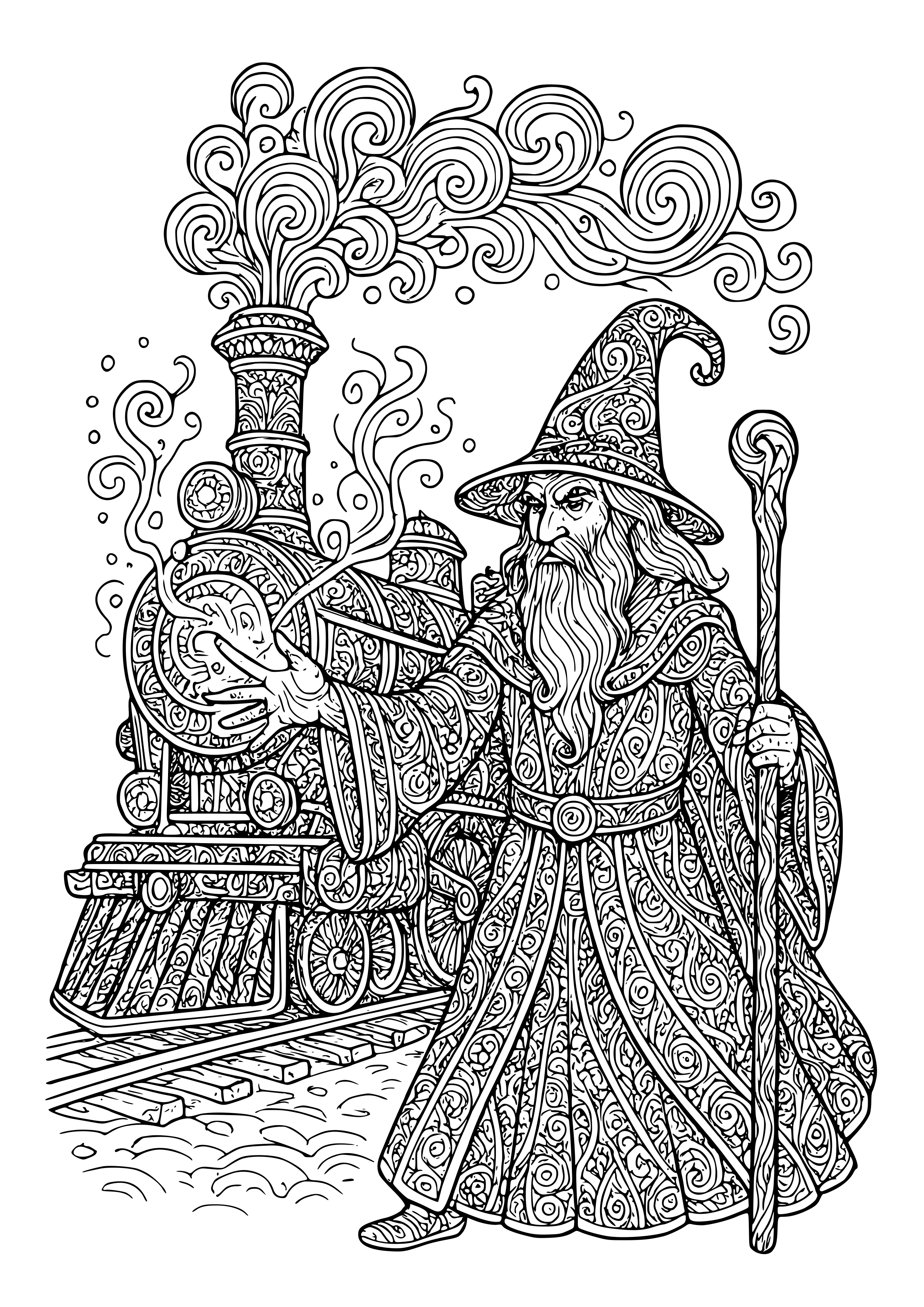 Train with a Wizard Casting Spells Coloring Page