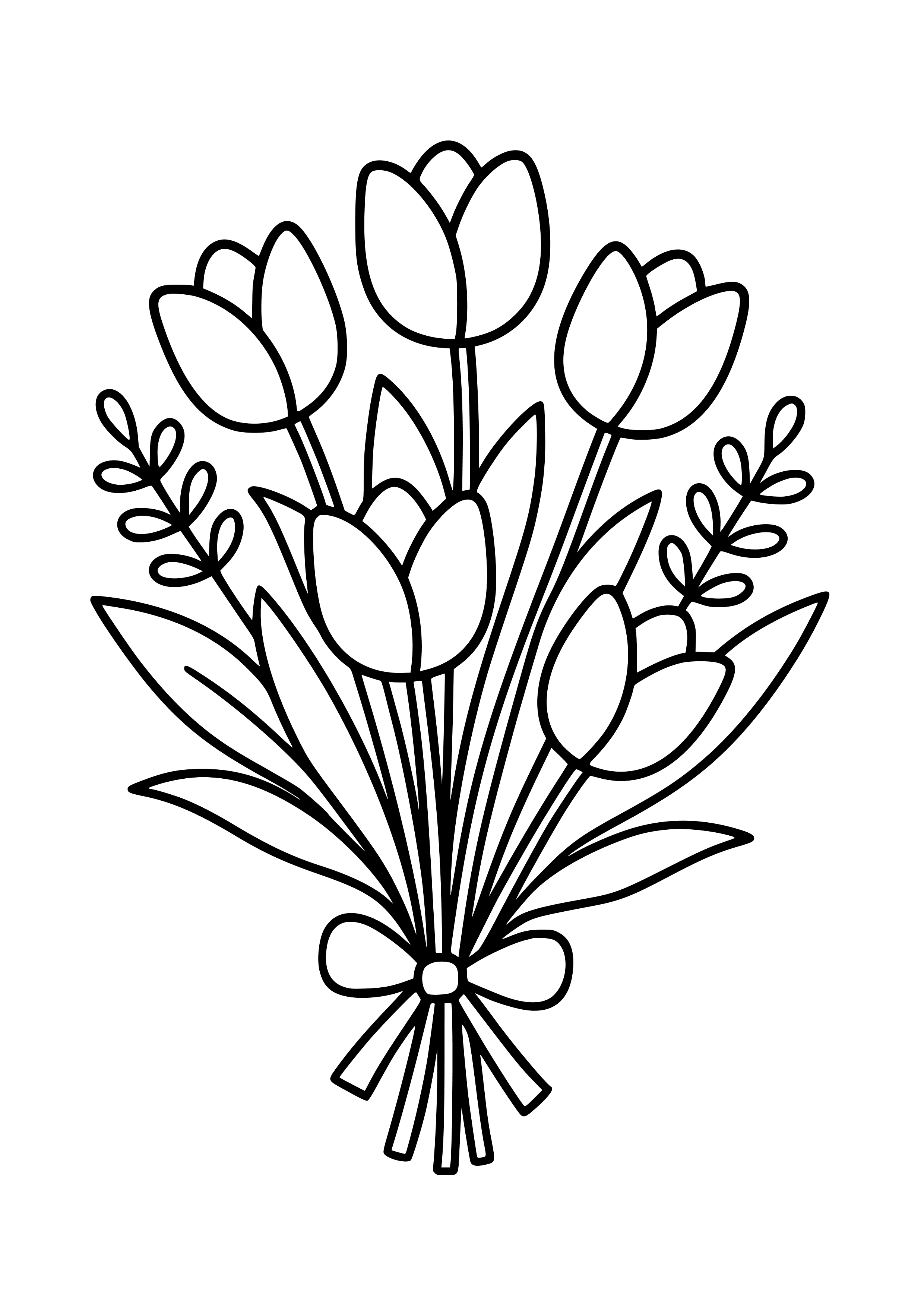 Tulip Bouquet with Greenery Coloring Page