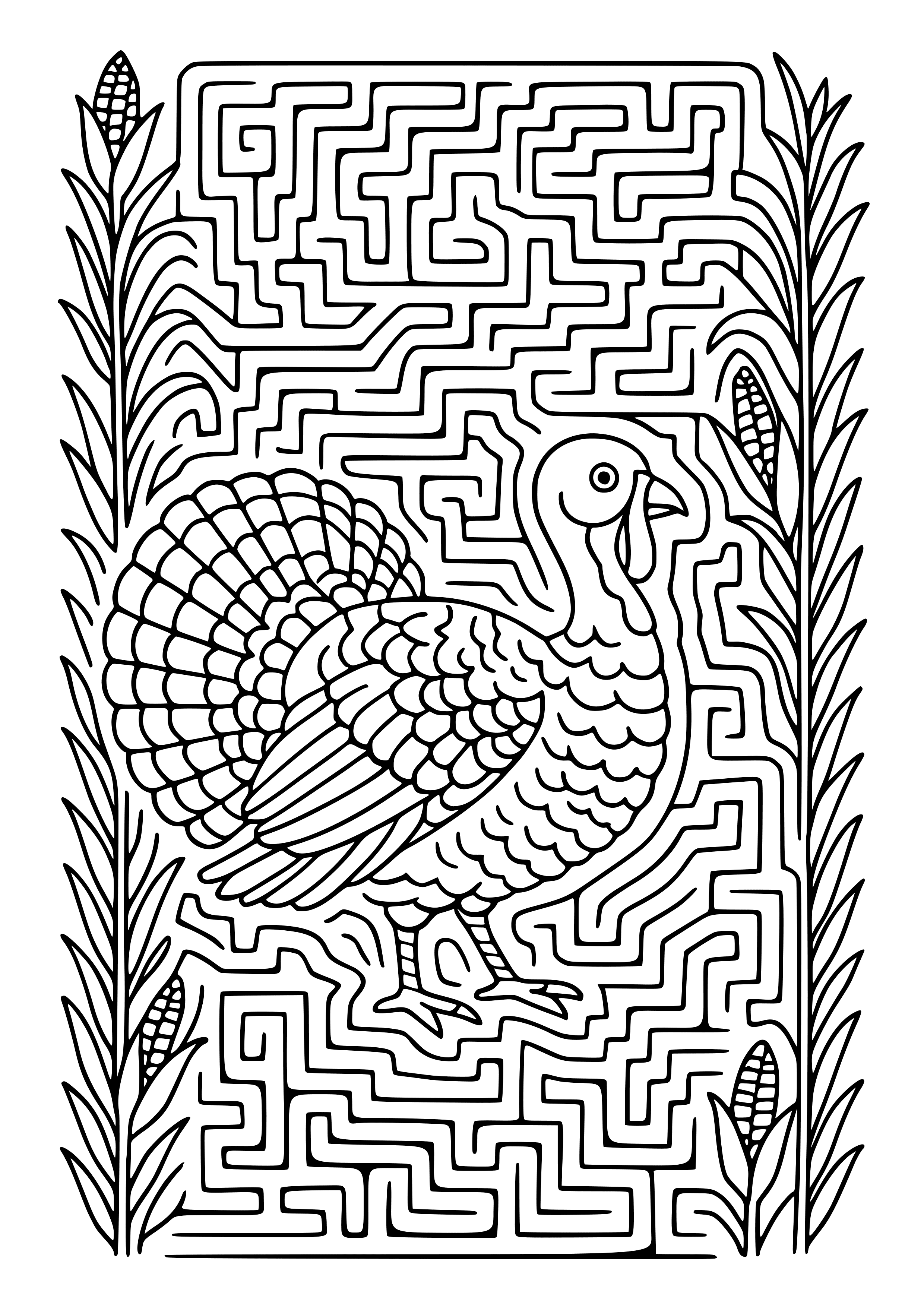Turkey in a Corn Maze Coloring Page