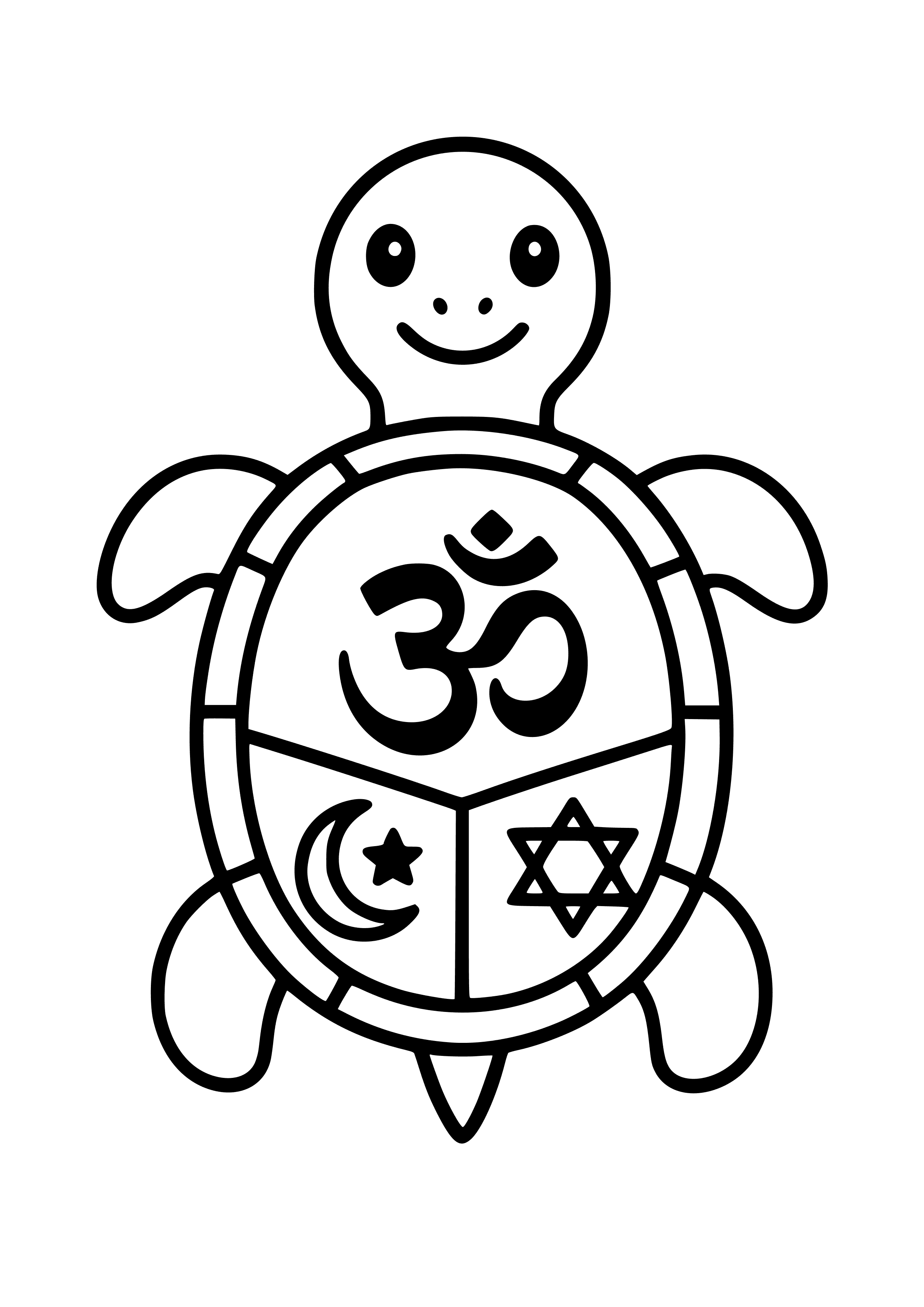Turtle with Sacred Symbols Coloring Page