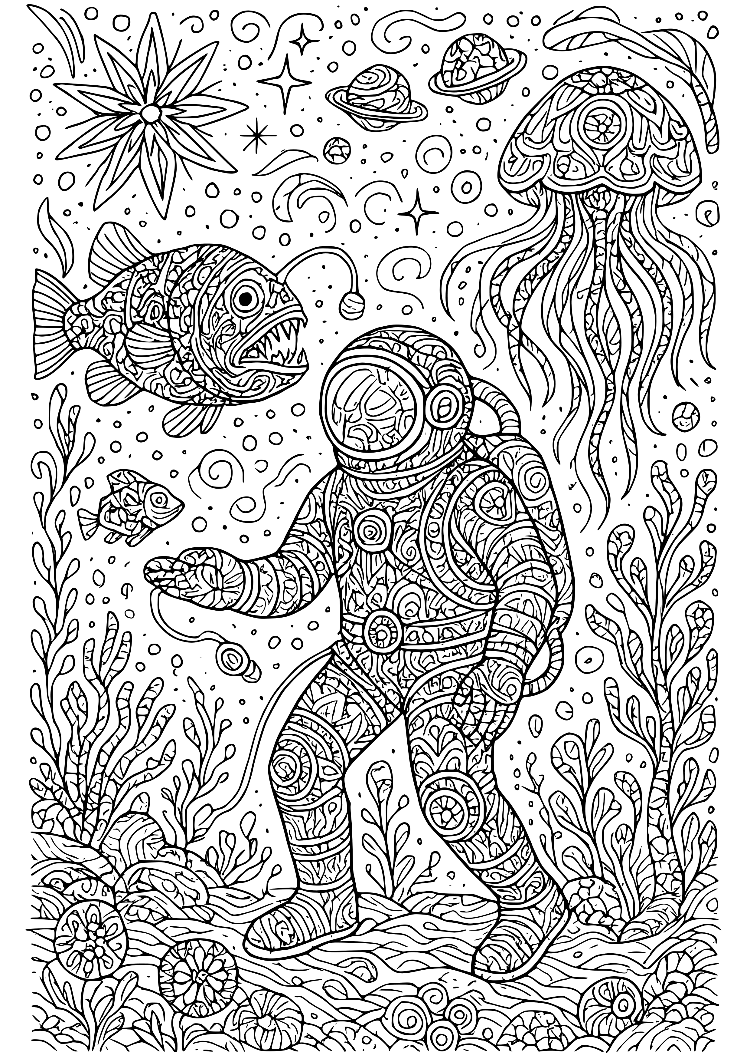 Underwater Space Exploration Coloring Page