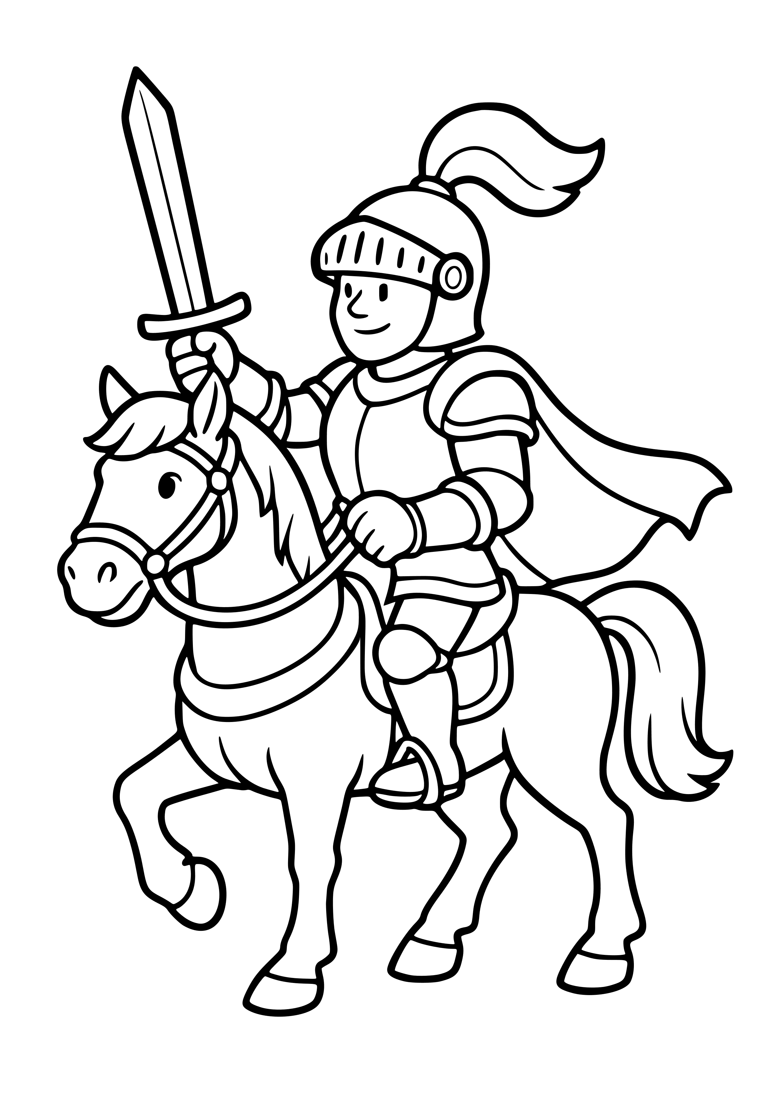Valiant Knight on Horseback Coloring Page
