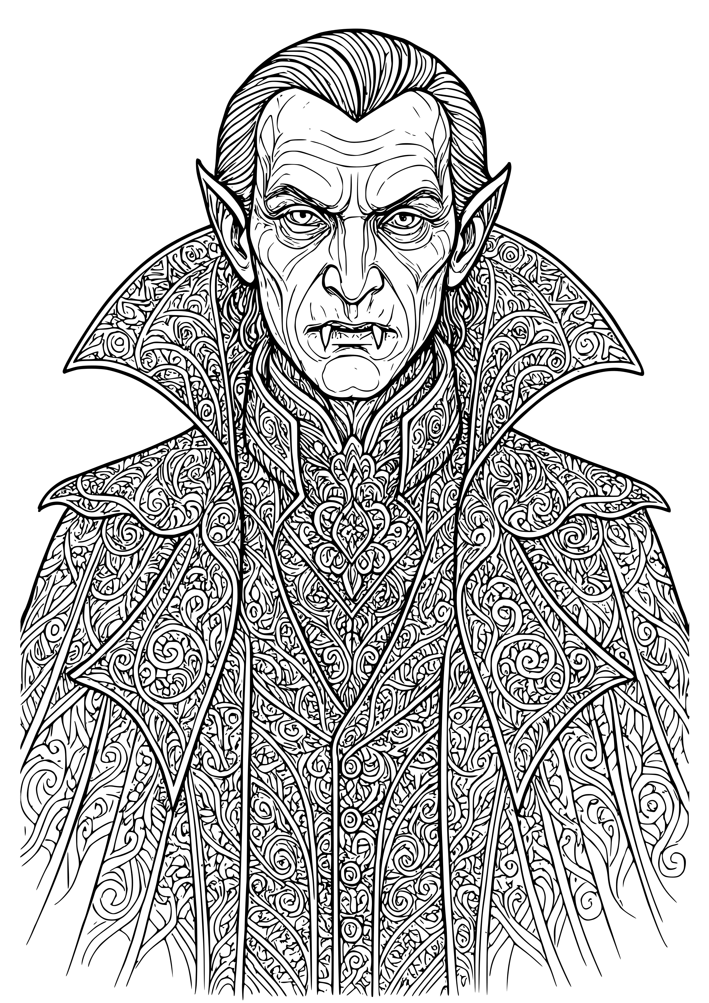 Vampire Portrait with Elaborate Clothing Coloring Page