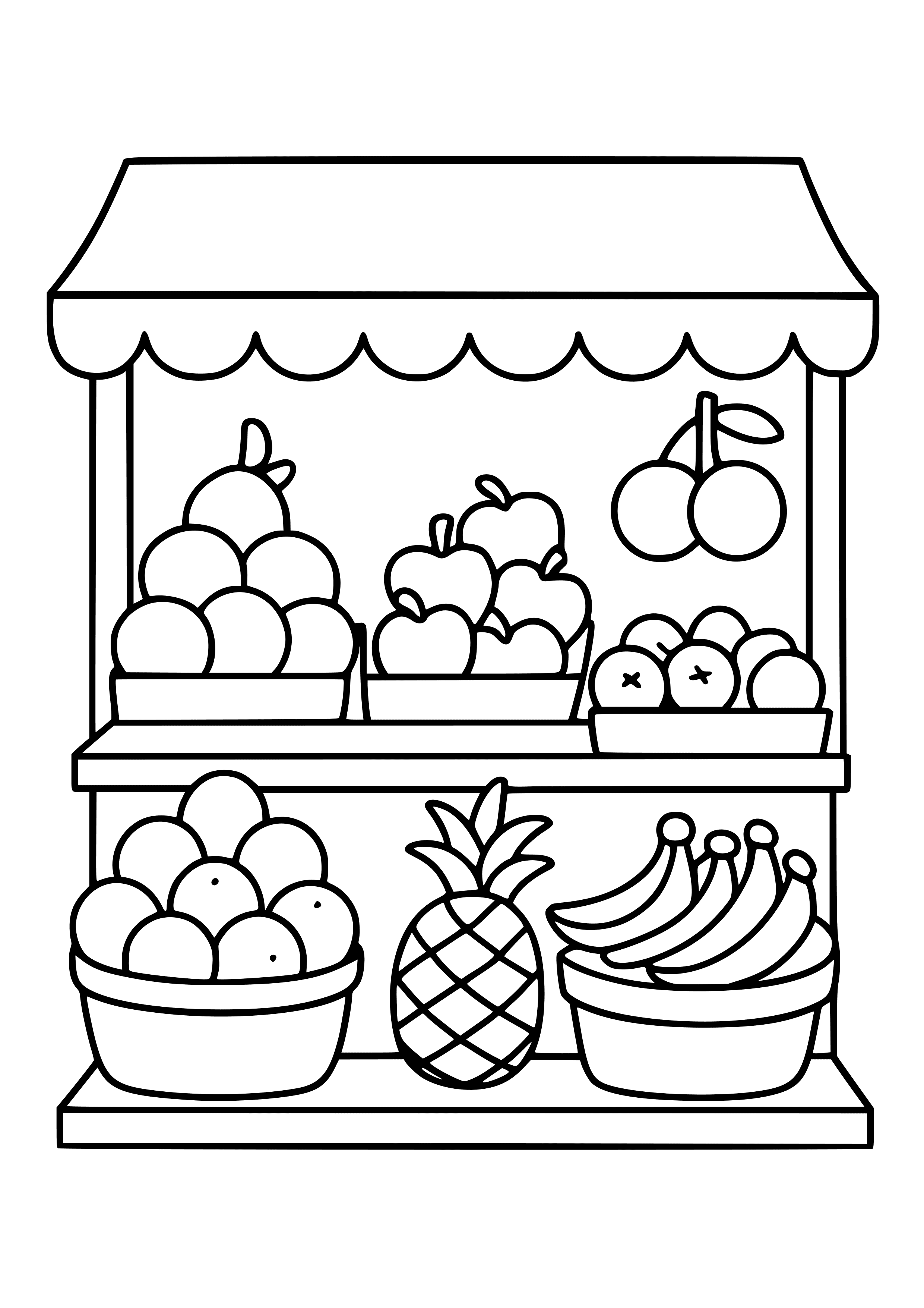 Vibrant Market Stalls Filled with Fruits Coloring Page