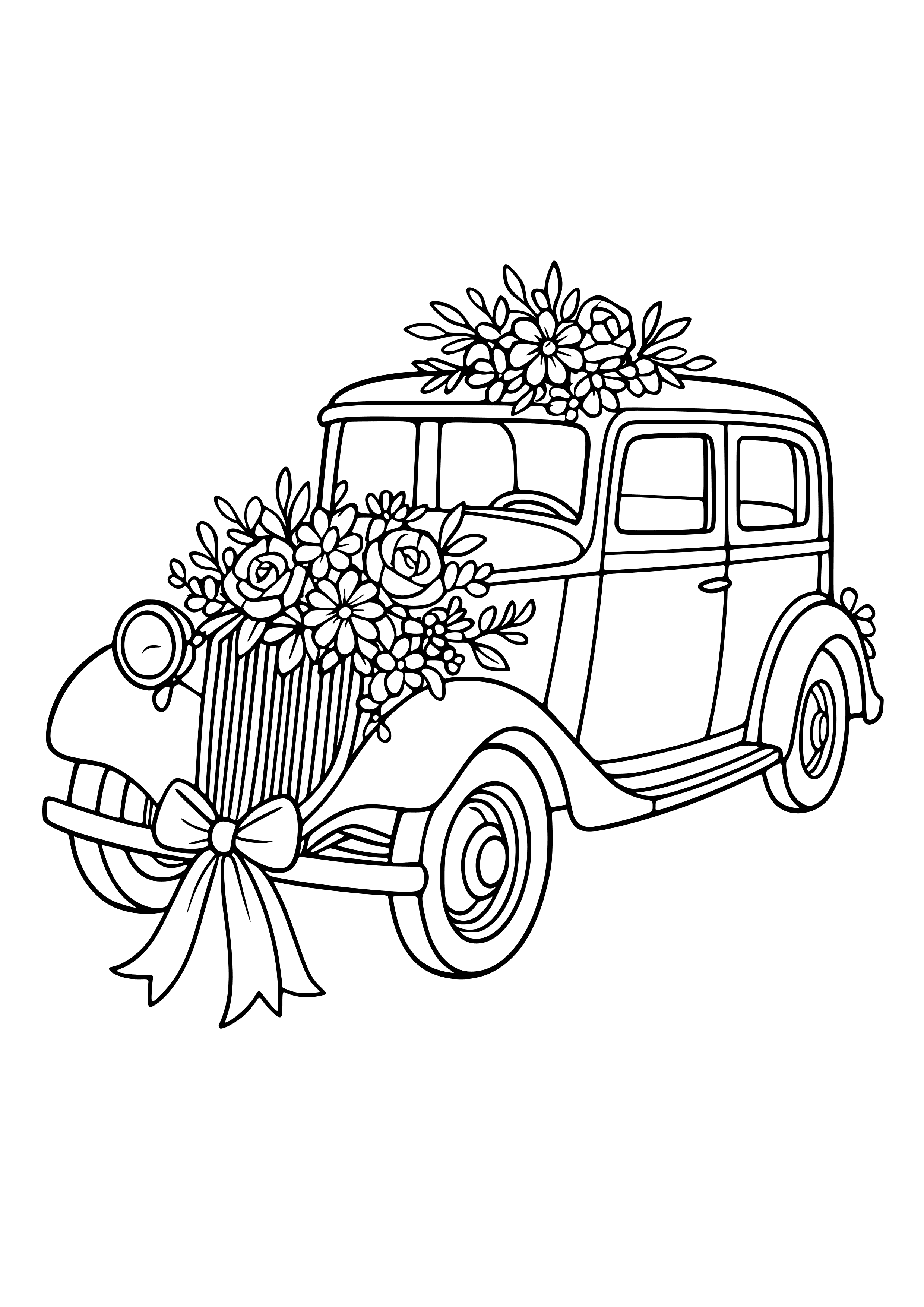 Vintage Car Decorated with Flowers Coloring Page