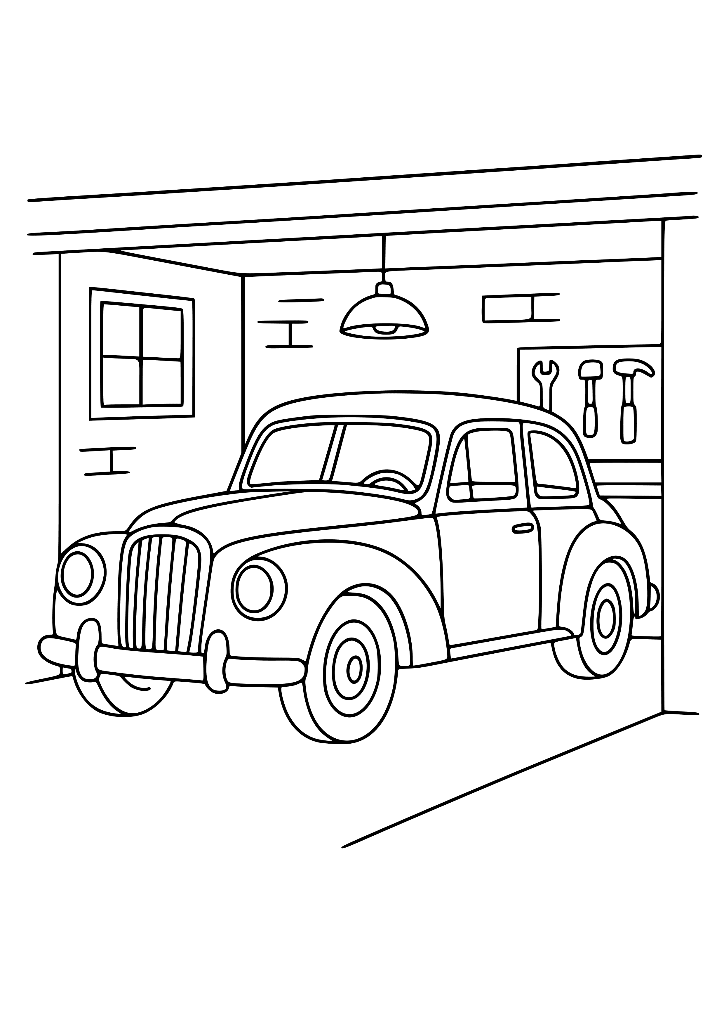 Vintage Car Parked in a Garage Coloring Page