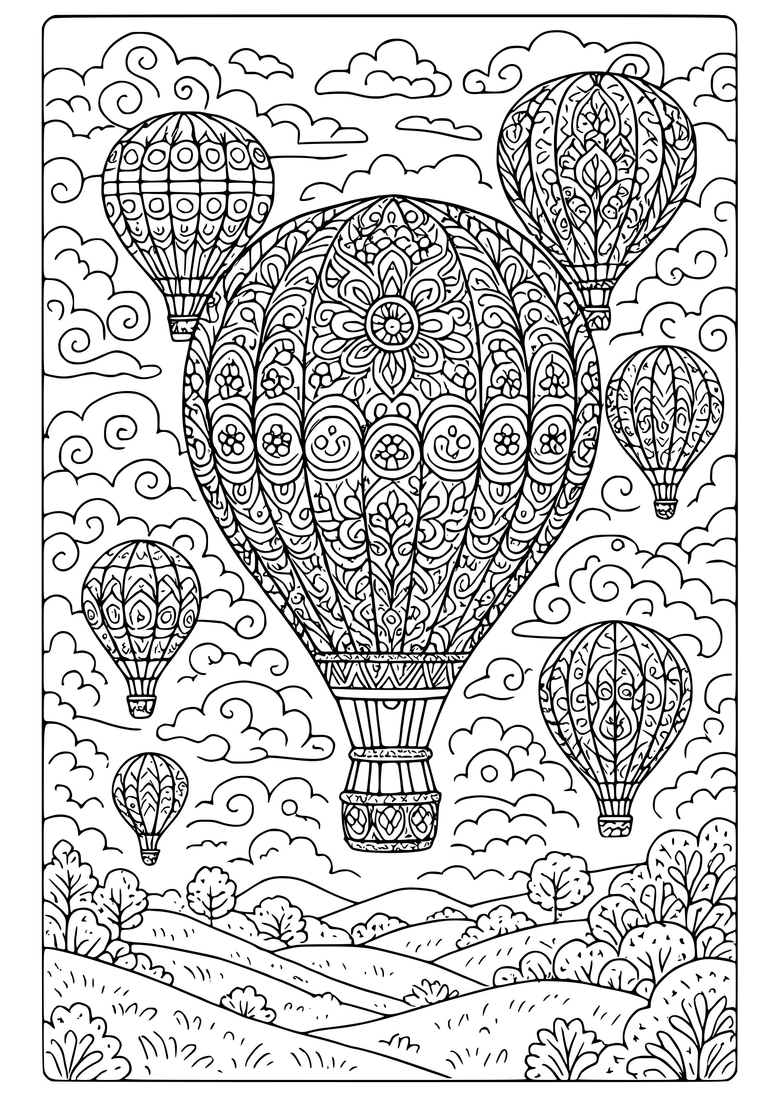 Vintage Hot Air Balloon Festival Coloring Page