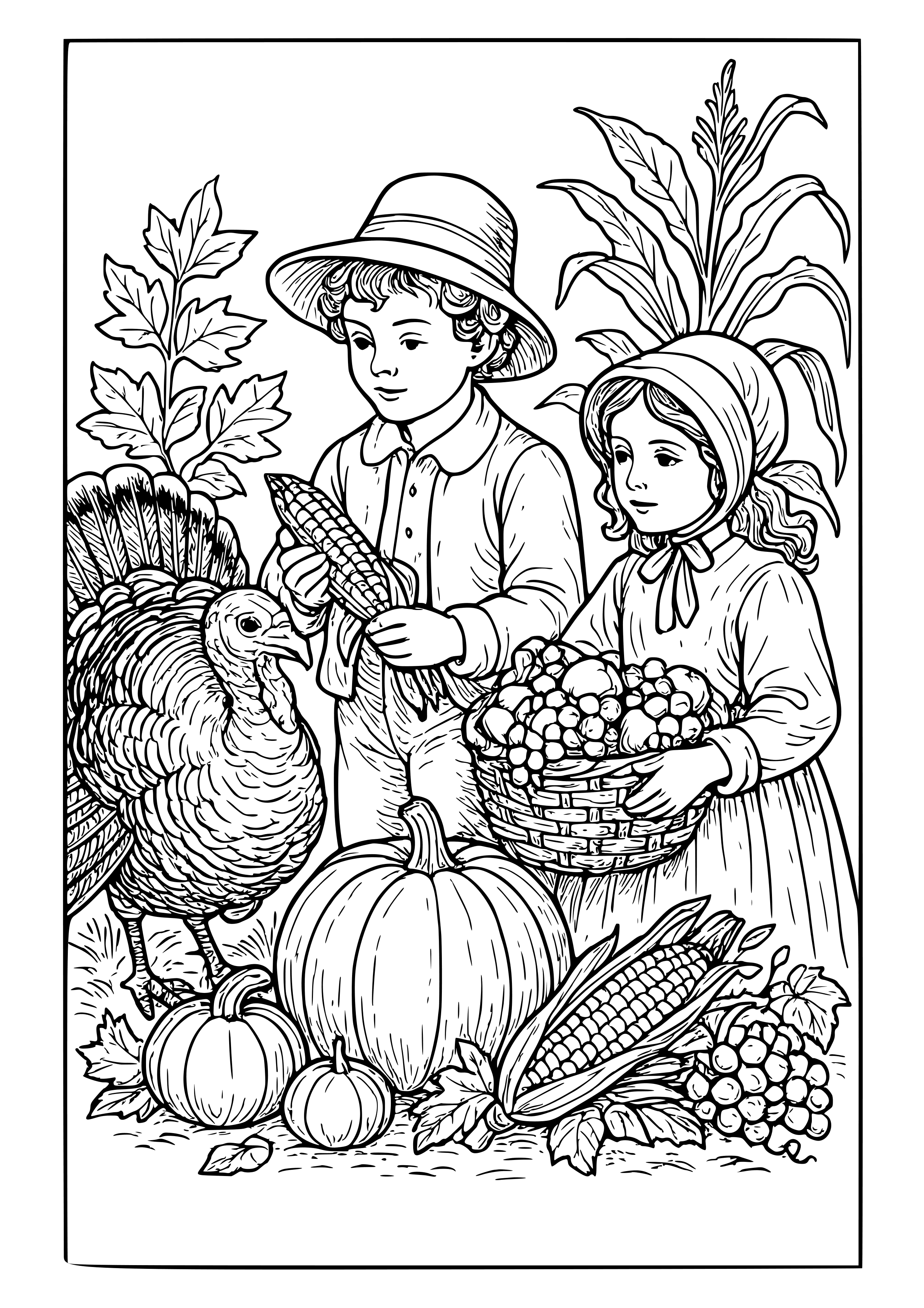 Vintage Thanksgiving Postcard Coloring Page