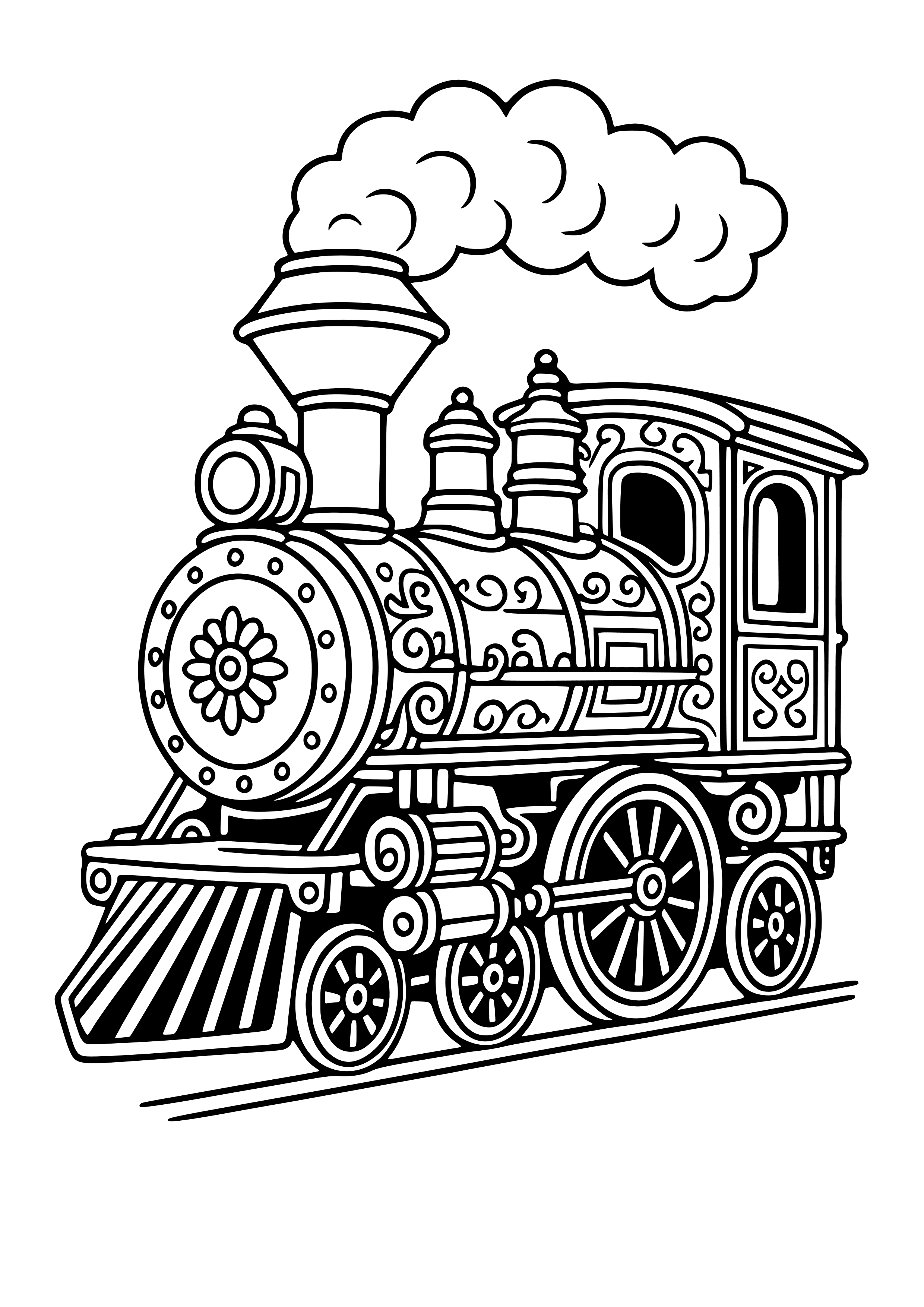 Vintage Train with Ornate Details Coloring Page