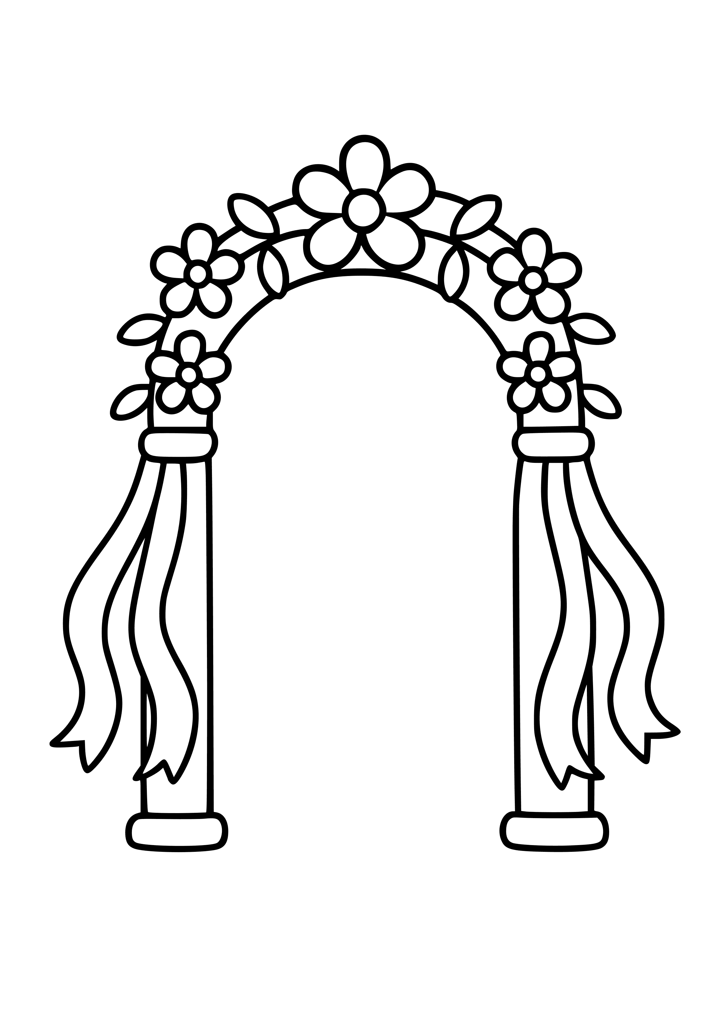 Wedding Arch Adorned with Flowers and Ribbons Coloring Page
