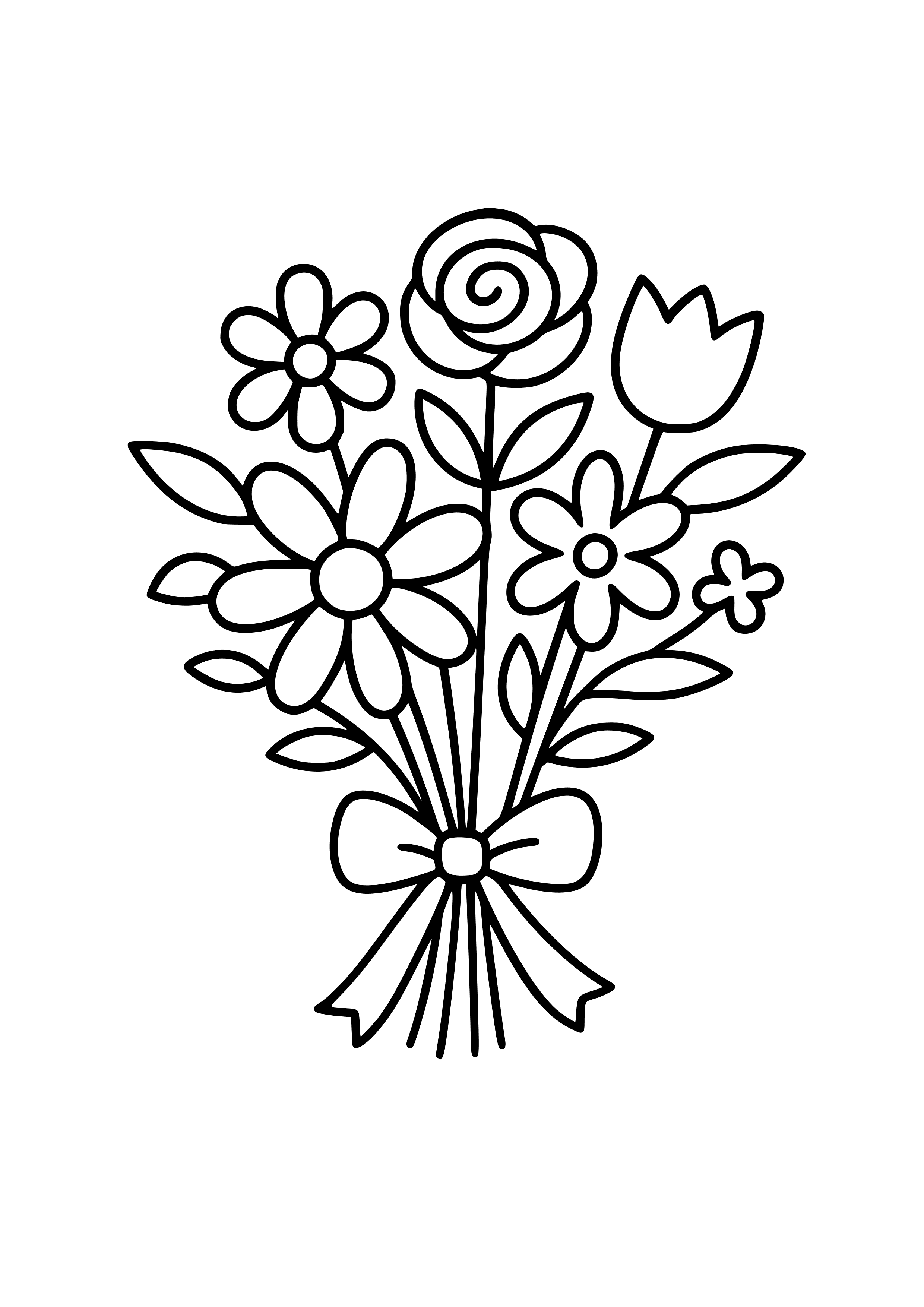 Wedding Bouquet with Various Flowers Coloring Page