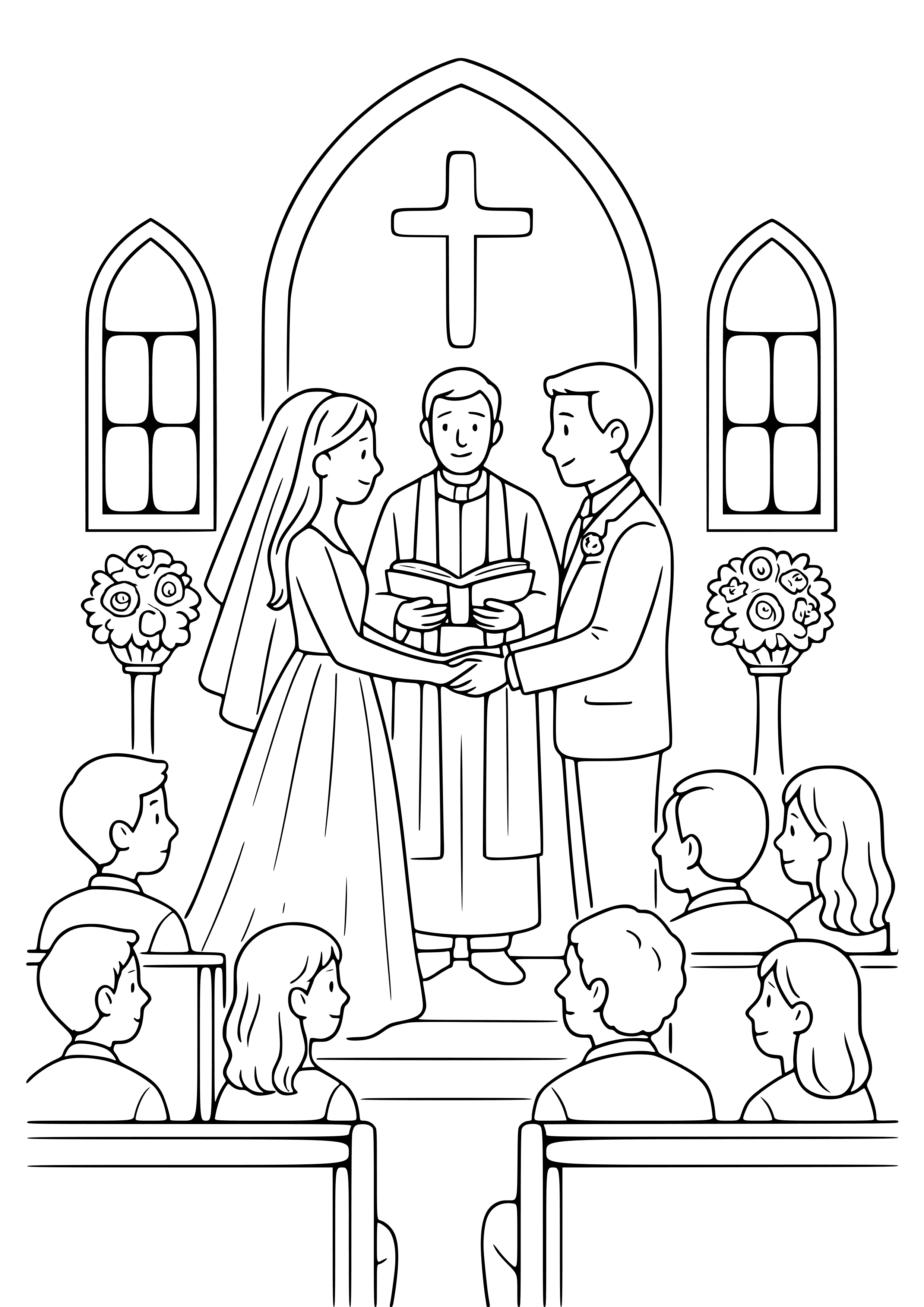 Wedding Ceremony with Guests Seated Coloring Page