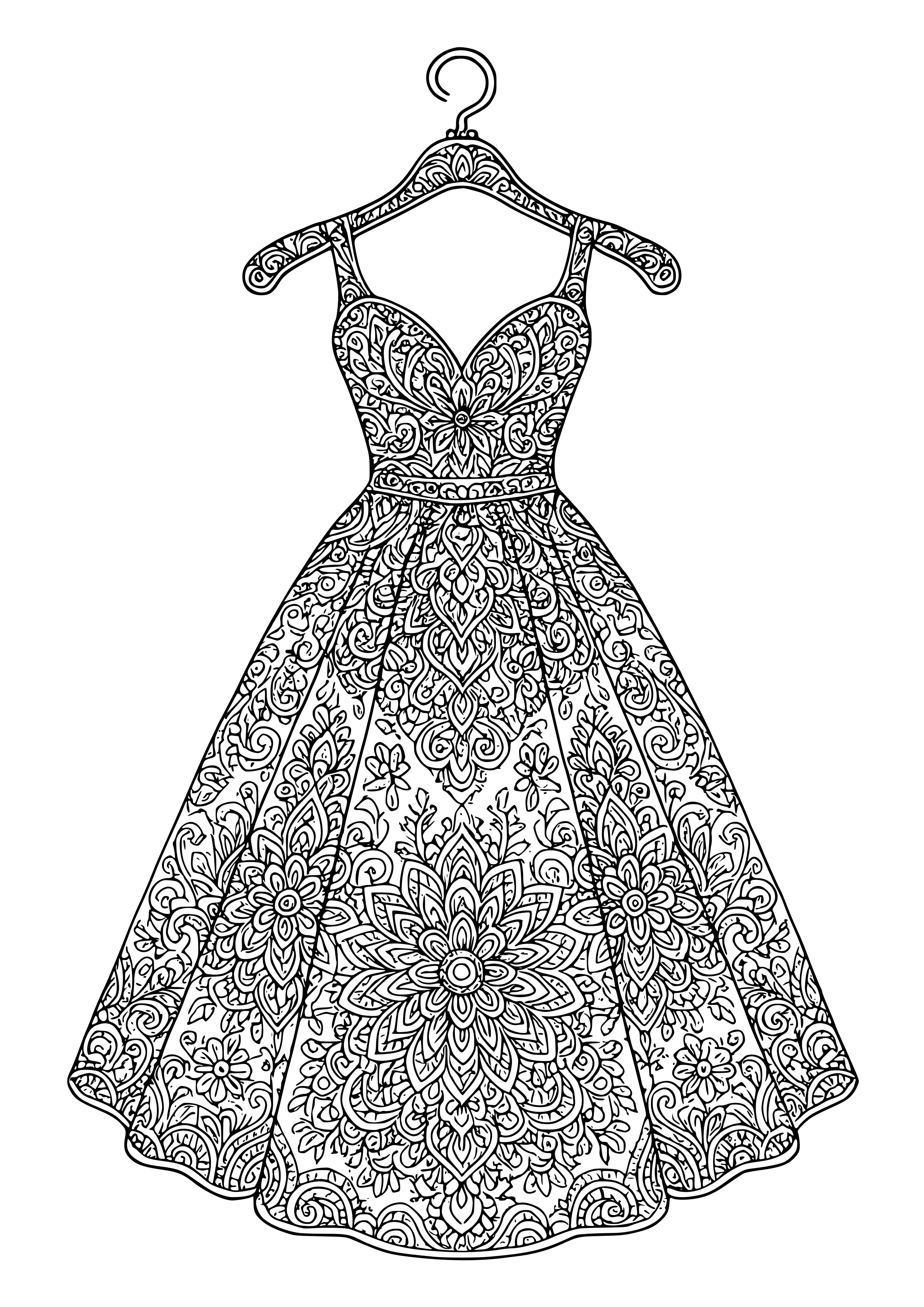 Wedding Dress Hanging on a Beautiful Hanger Coloring Page